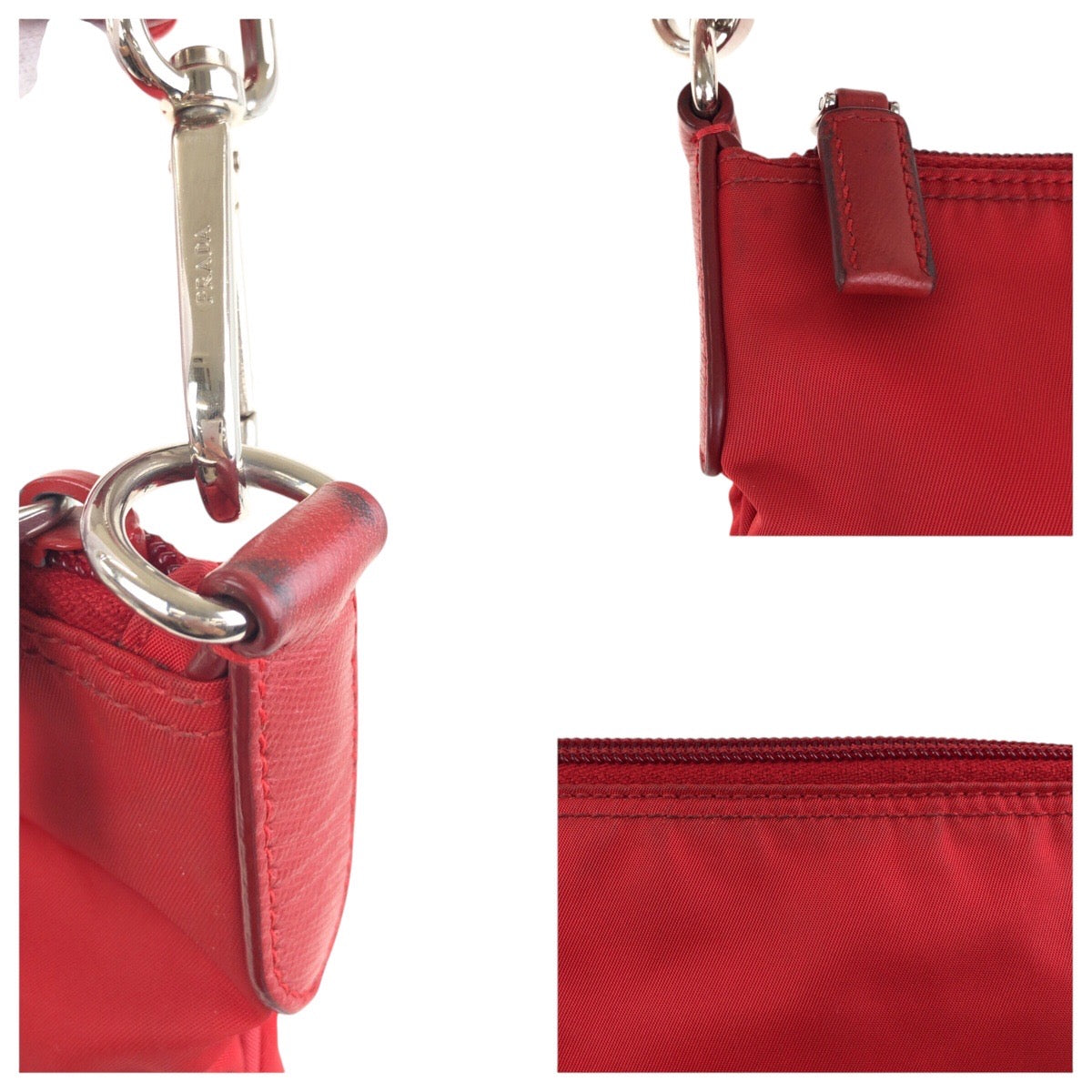 18623
PRADA プラダ テスート 三角ロゴプレート レッド シルバー金具 ナイロン 斜め掛け ショルダーバッグ  レディース ABP38