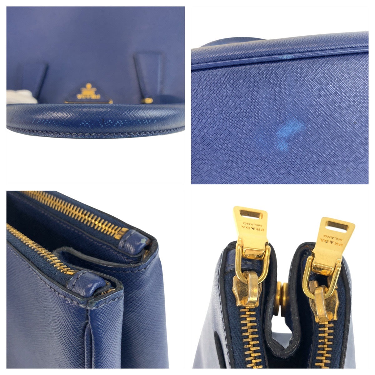 18625
PRADA プラダ サフィアーノ ガレリア 三角ロゴプレート ブルー ゴールド金具 レザー BN1786 ハンドバッグ トートバッグ  レディース AB56