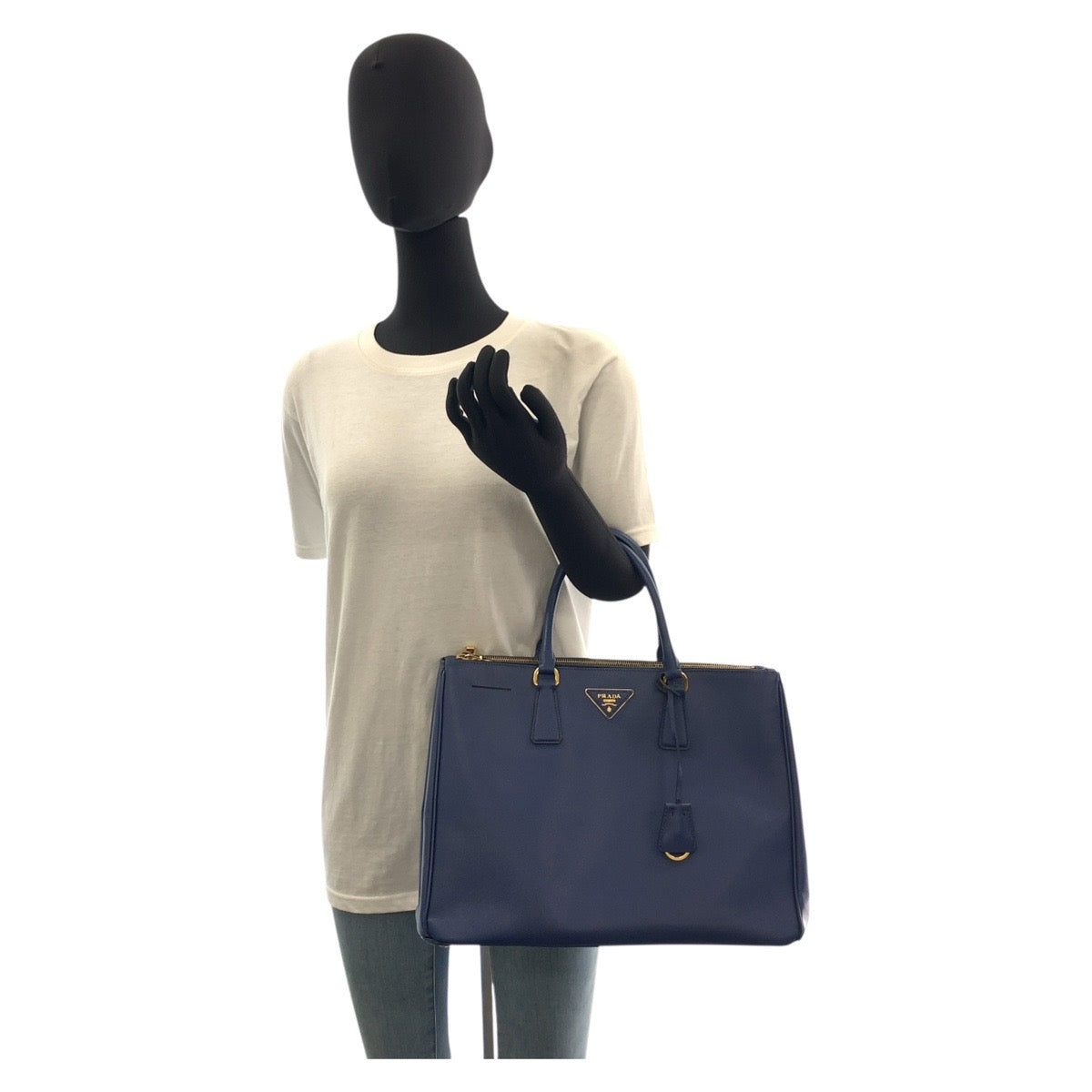 18625
PRADA プラダ サフィアーノ ガレリア 三角ロゴプレート ブルー ゴールド金具 レザー BN1786 ハンドバッグ トートバッグ  レディース AB56