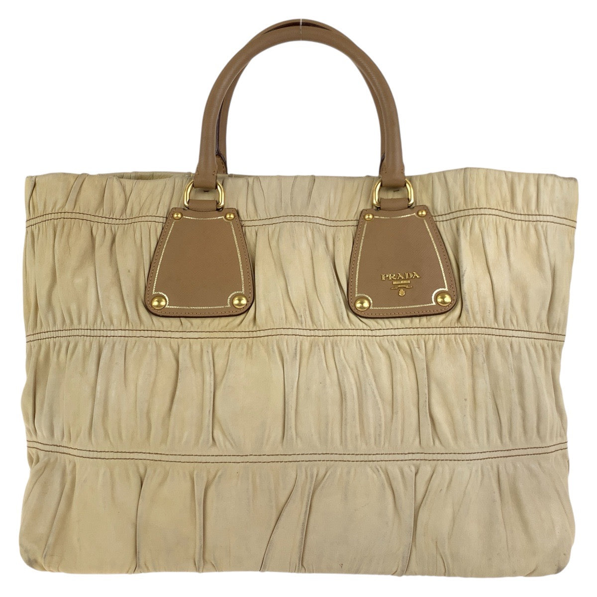 18628
PRADA プラダ サフィアーノ ベージュ ゴールド金具 レザー トートバッグ ショルダーバッグ  レディース B22