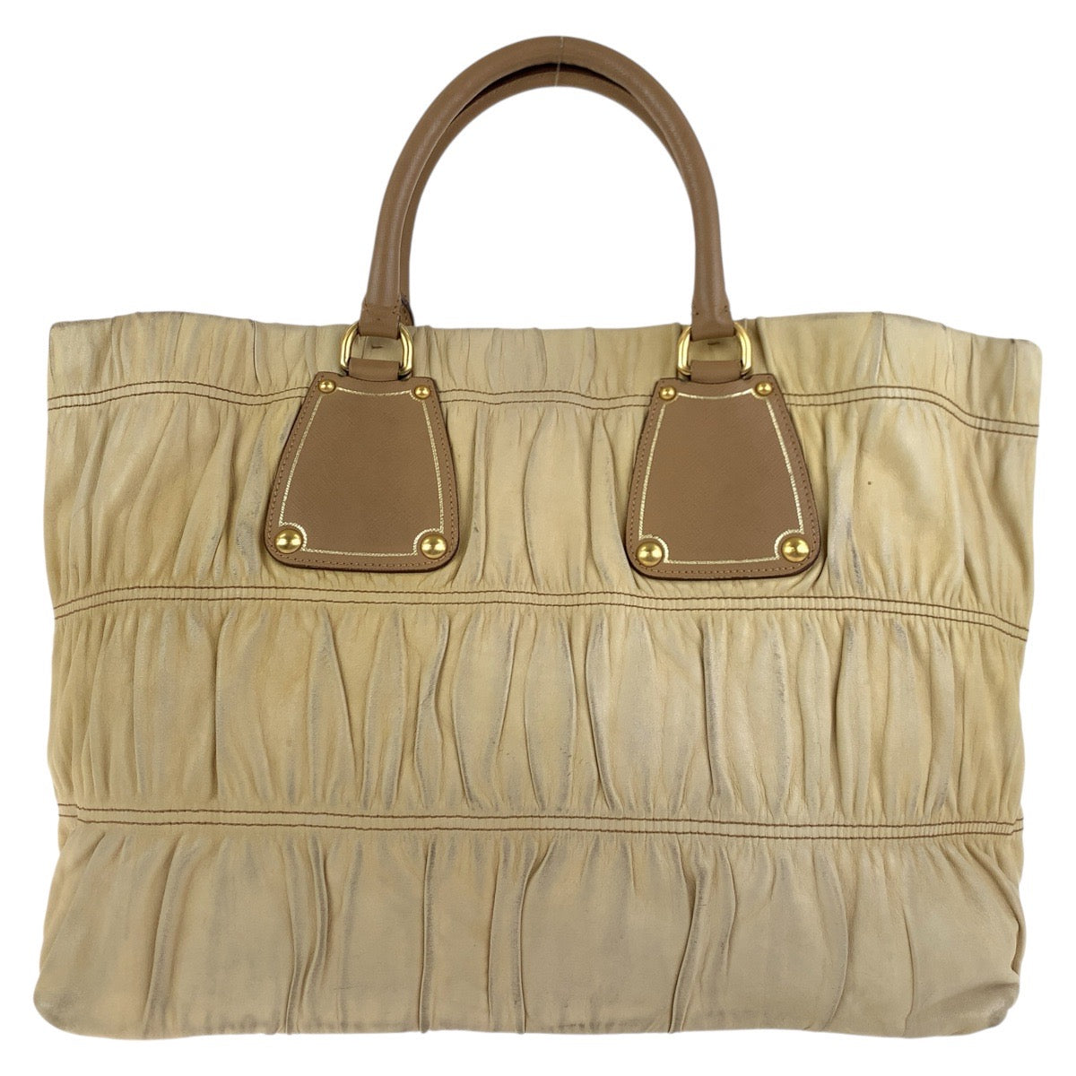 18628
PRADA プラダ サフィアーノ ベージュ ゴールド金具 レザー トートバッグ ショルダーバッグ  レディース B22