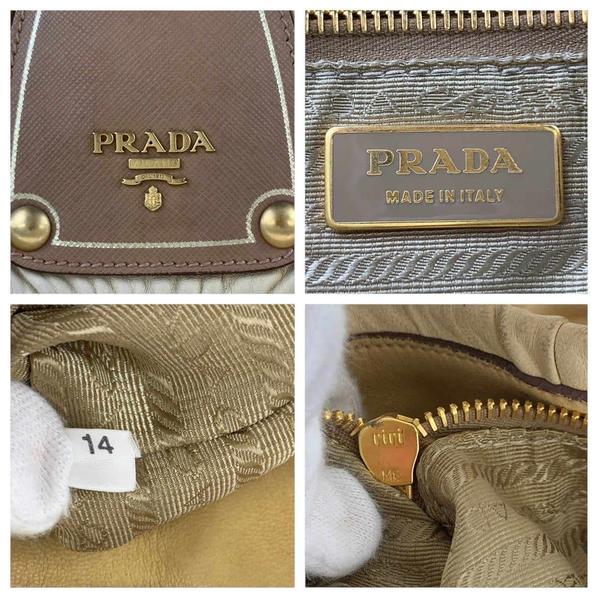 18628
PRADA プラダ サフィアーノ ベージュ ゴールド金具 レザー トートバッグ ショルダーバッグ  レディース B22