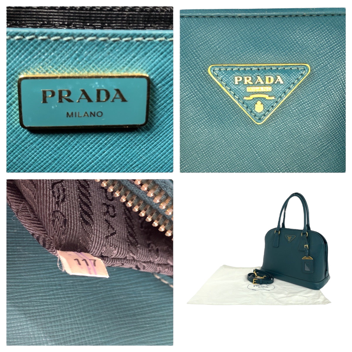 18629
PRADA プラダ サフィアーノ ラクス グリーン ゴールド金具 レザー ショルダーバッグ ハンドバッグ 2way  レディース AB56