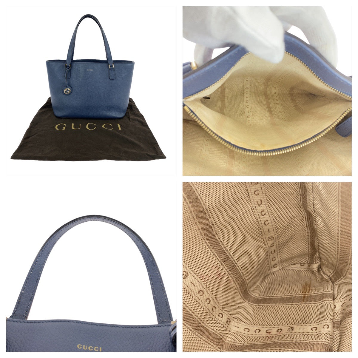 18630
GUCCI グッチ インターロッキング ブルー ゴールド金具 レザー 388561 トートバッグ ショルダーバッグ  レディース ABP48