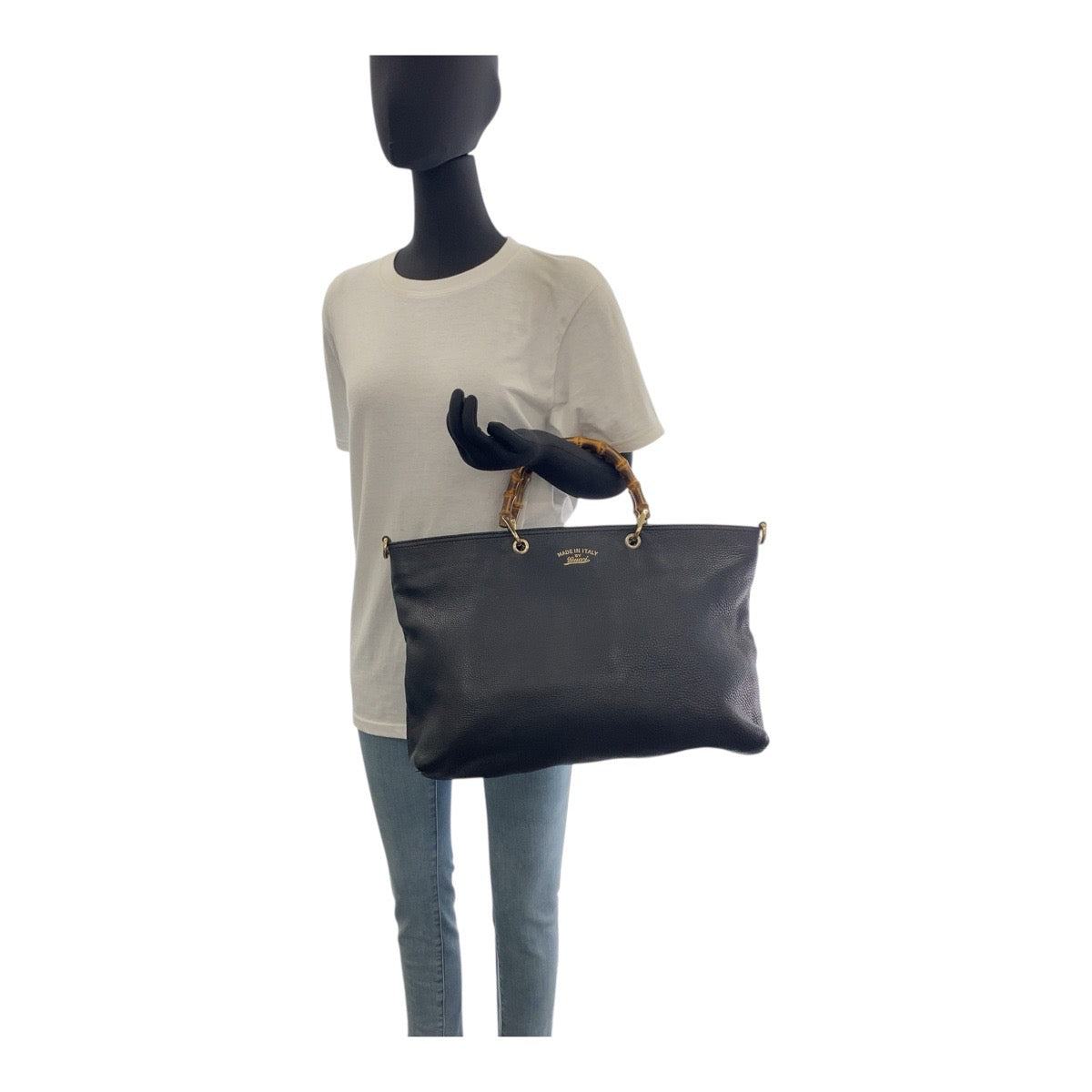 18631
GUCCI グッチ バンブー ブラック 黒 ゴールド金具 レザー 323664 トートバッグ ショルダーバッグ 2WAY レディース AB58