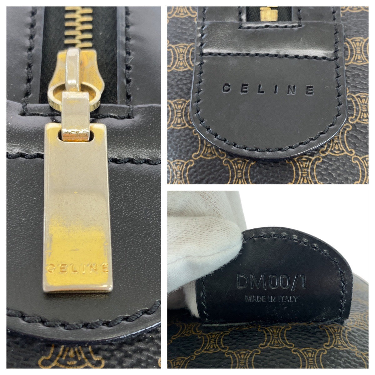 18633
CELINE セリーヌ マカダム ブラウン ブラック ゴールド金具 PVC DM00/1 ハンドバッグ ボストンバッグ レディース ABP58