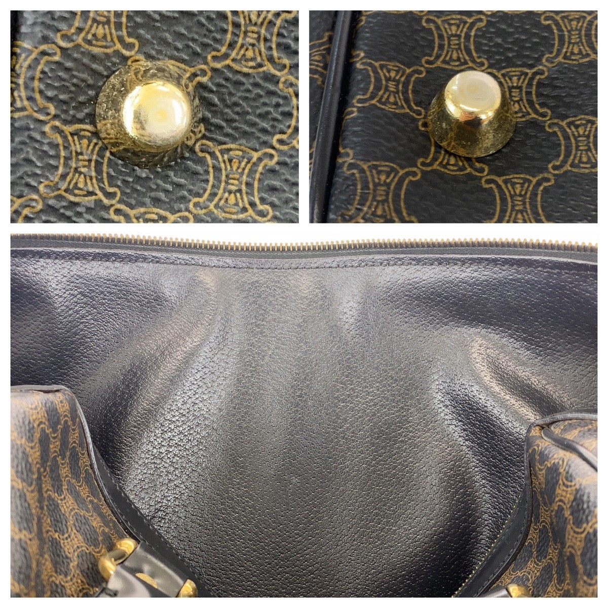 18633
CELINE セリーヌ マカダム ブラウン ブラック ゴールド金具 PVC DM00/1 ハンドバッグ ボストンバッグ レディース ABP58