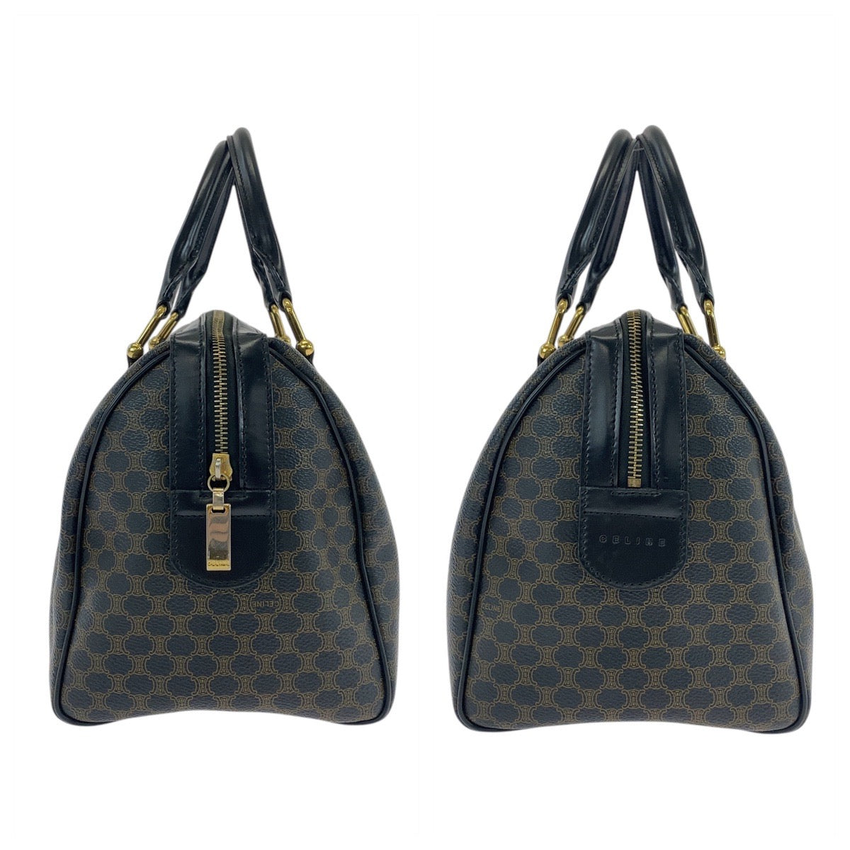 18633
CELINE セリーヌ マカダム ブラウン ブラック ゴールド金具 PVC DM00/1 ハンドバッグ ボストンバッグ レディース ABP58