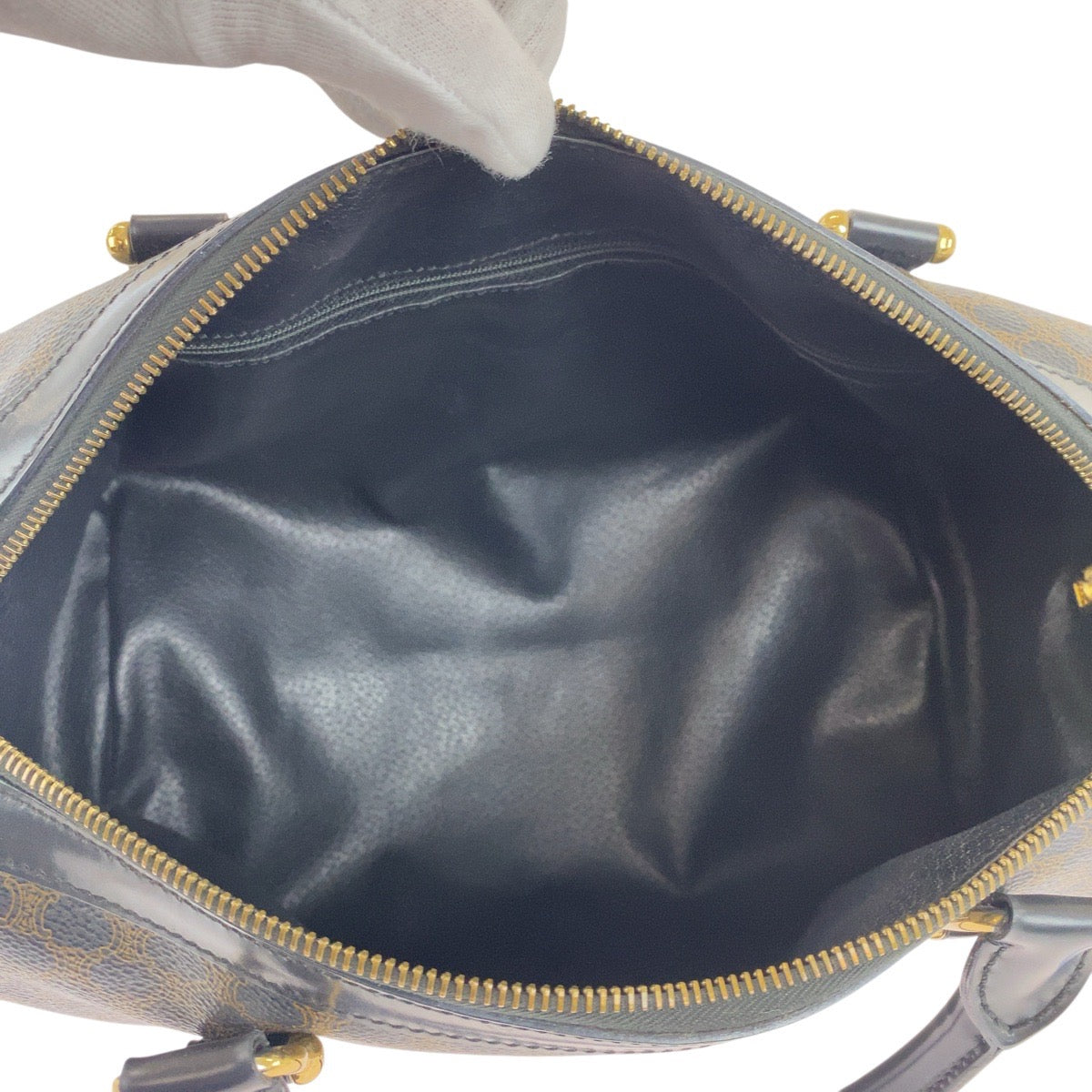 18633
CELINE セリーヌ マカダム ブラウン ブラック ゴールド金具 PVC DM00/1 ハンドバッグ ボストンバッグ レディース ABP58