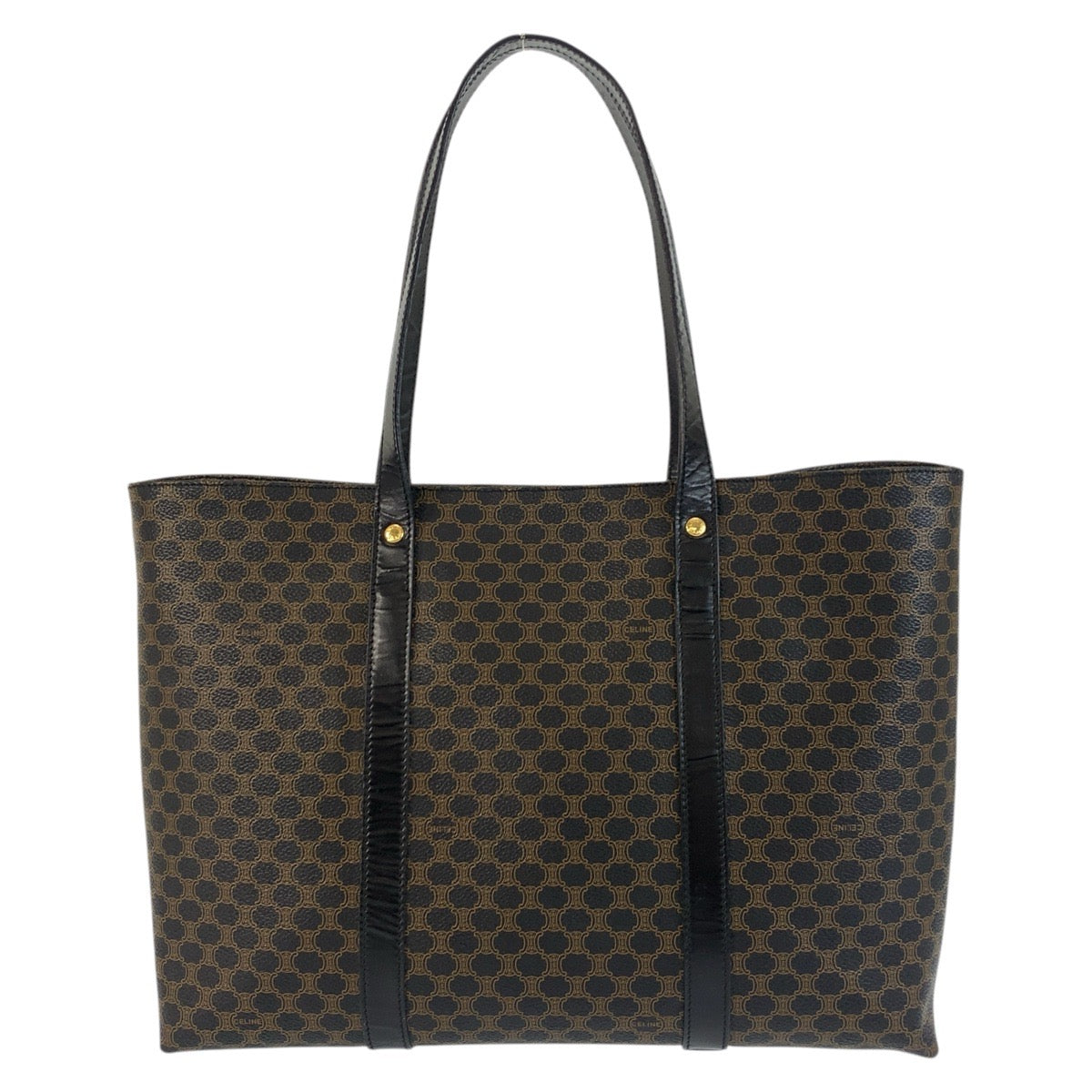 18634
CELINE セリーヌ ヴィンテージ マカダム ブラウン ブラック ゴールド金具 PVC MC99/1 トートバッグ ショルダーバッグ レディース ABP48