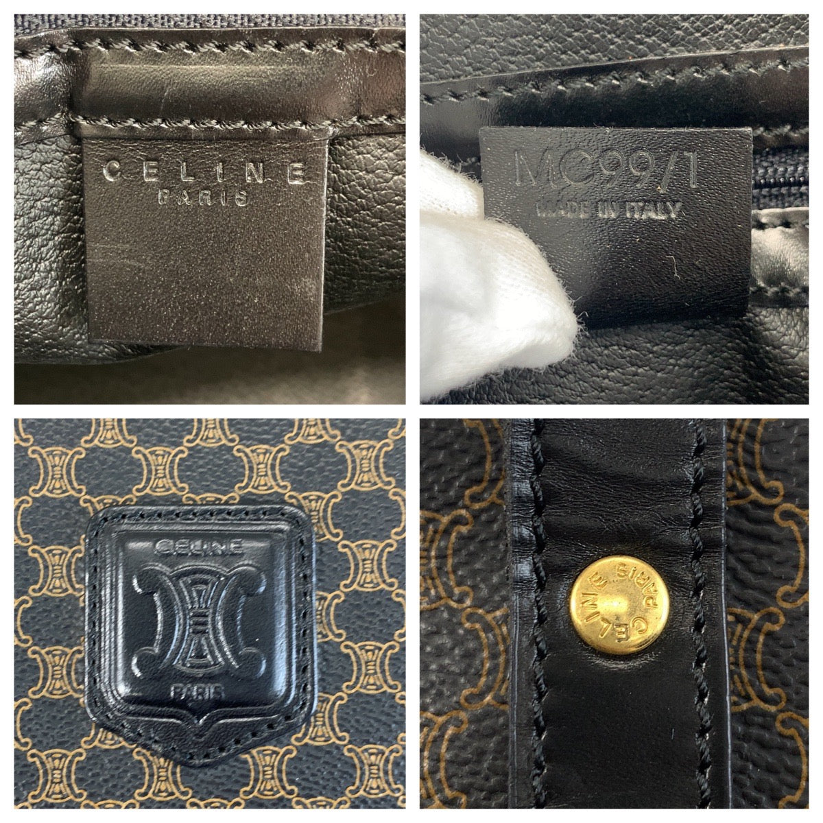 18634
CELINE セリーヌ ヴィンテージ マカダム ブラウン ブラック ゴールド金具 PVC MC99/1 トートバッグ ショルダーバッグ レディース ABP48