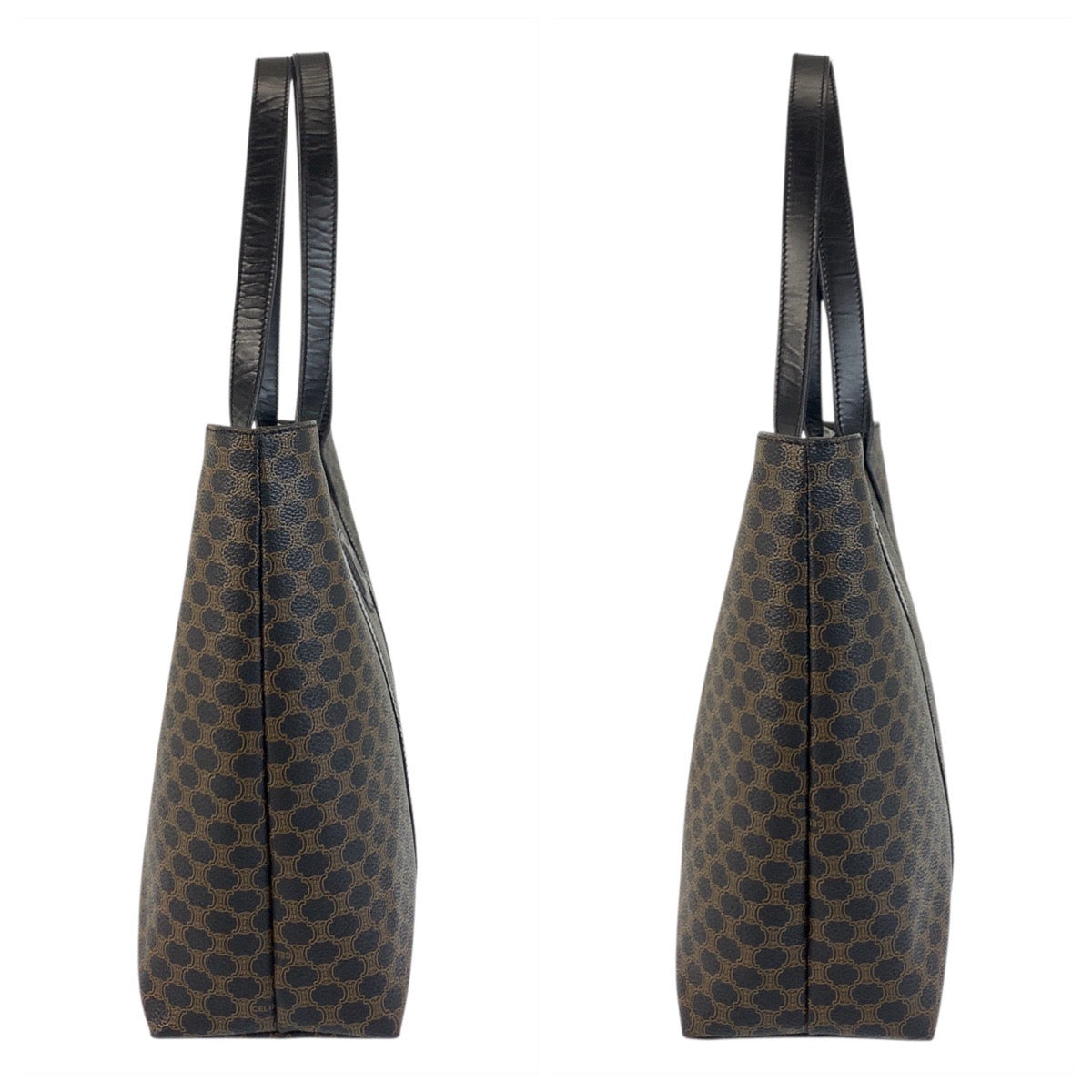 18634
CELINE セリーヌ ヴィンテージ マカダム ブラウン ブラック ゴールド金具 PVC MC99/1 トートバッグ ショルダーバッグ レディース ABP48