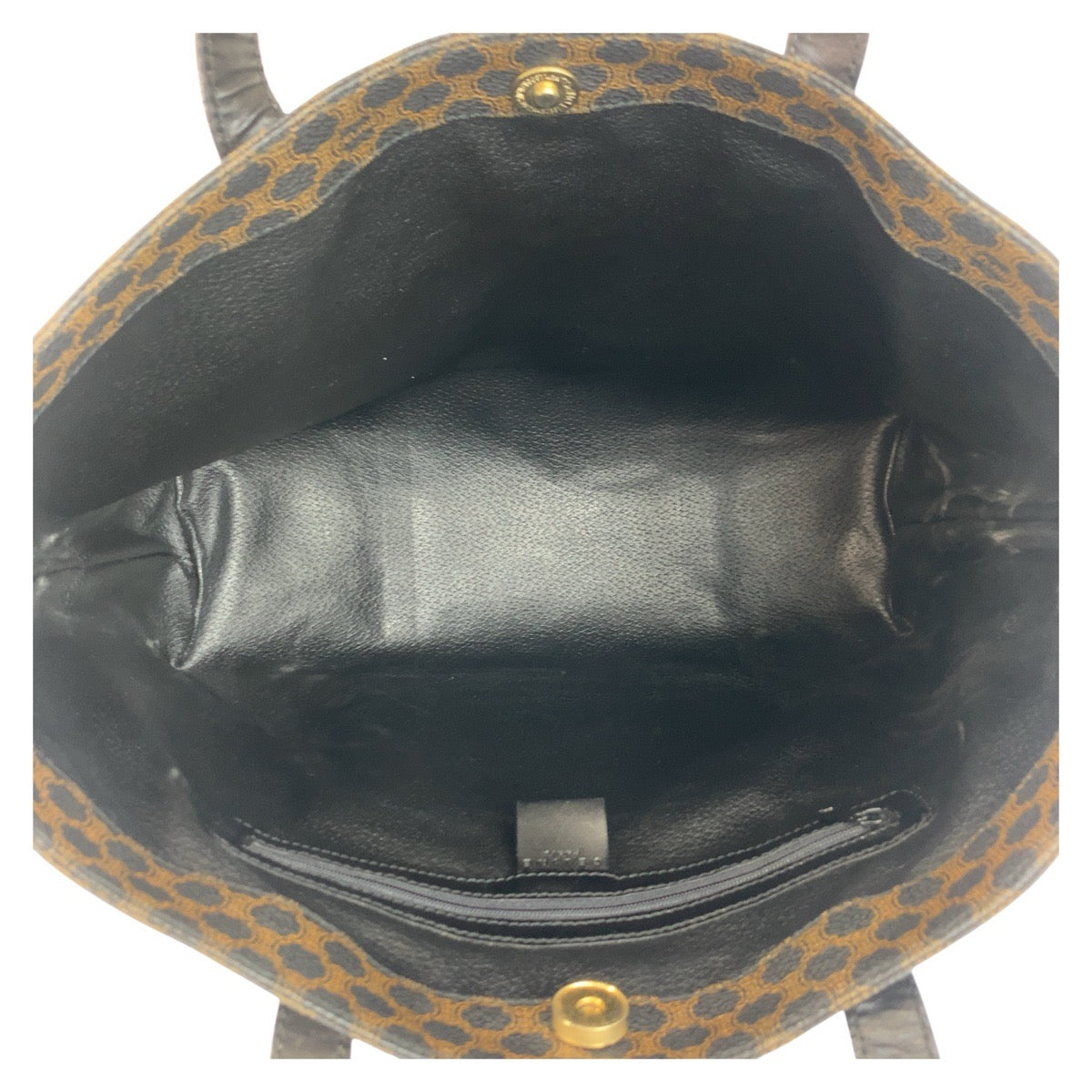 18634
CELINE セリーヌ ヴィンテージ マカダム ブラウン ブラック ゴールド金具 PVC MC99/1 トートバッグ ショルダーバッグ レディース ABP48