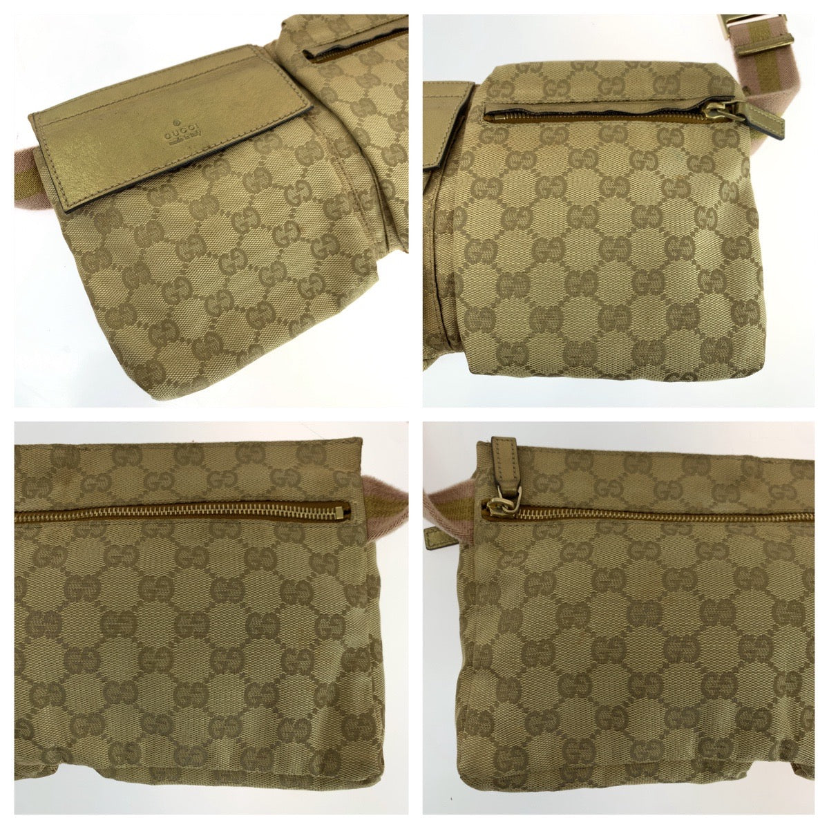 18638
GUCCI グッチ シェリーライン ベージュ ゴールド ピンク ゴールド金具 GGキャンバス 28566 ウエストバッグ バムバッグ  レディース AB30