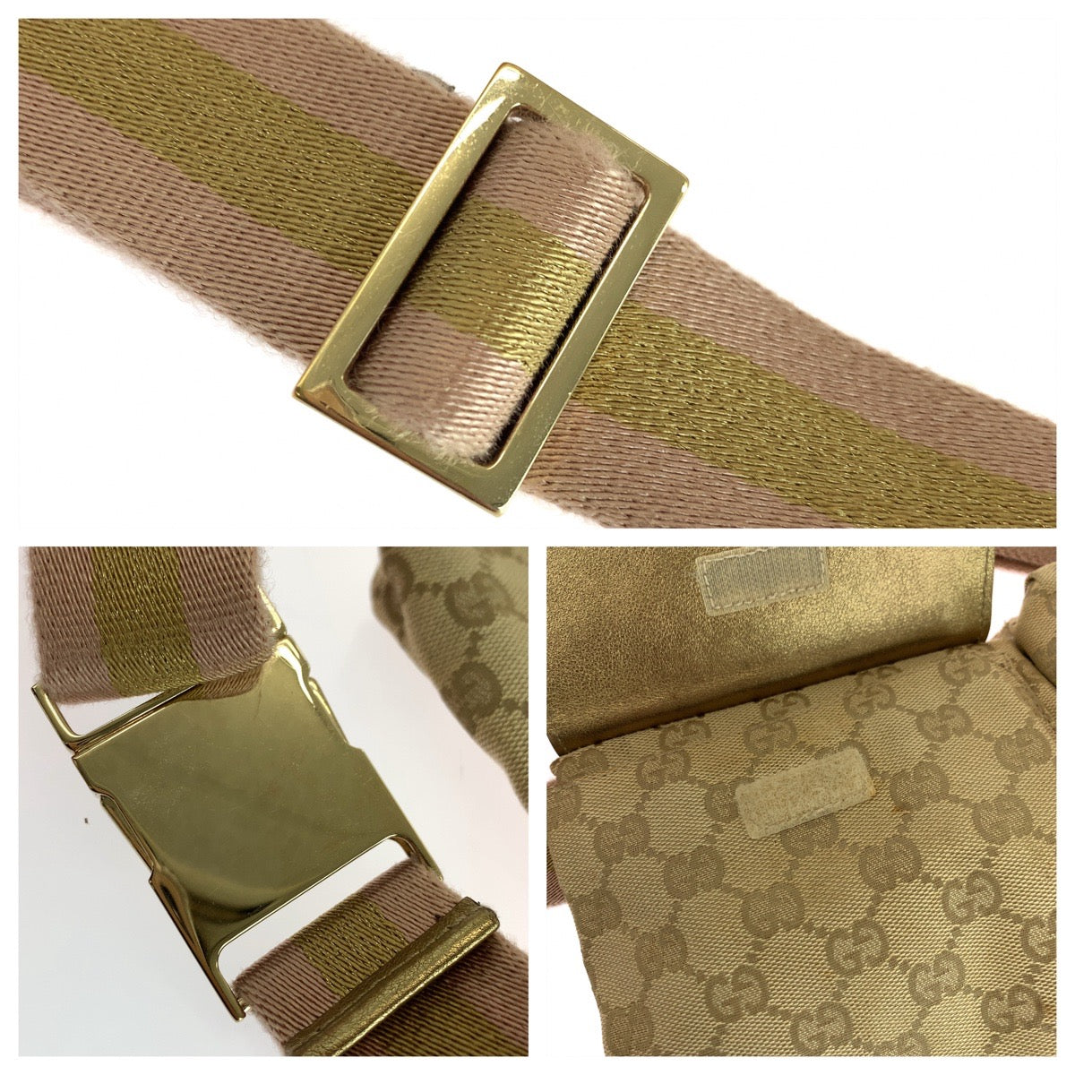 18638
GUCCI グッチ シェリーライン ベージュ ゴールド ピンク ゴールド金具 GGキャンバス 28566 ウエストバッグ バムバッグ  レディース AB30