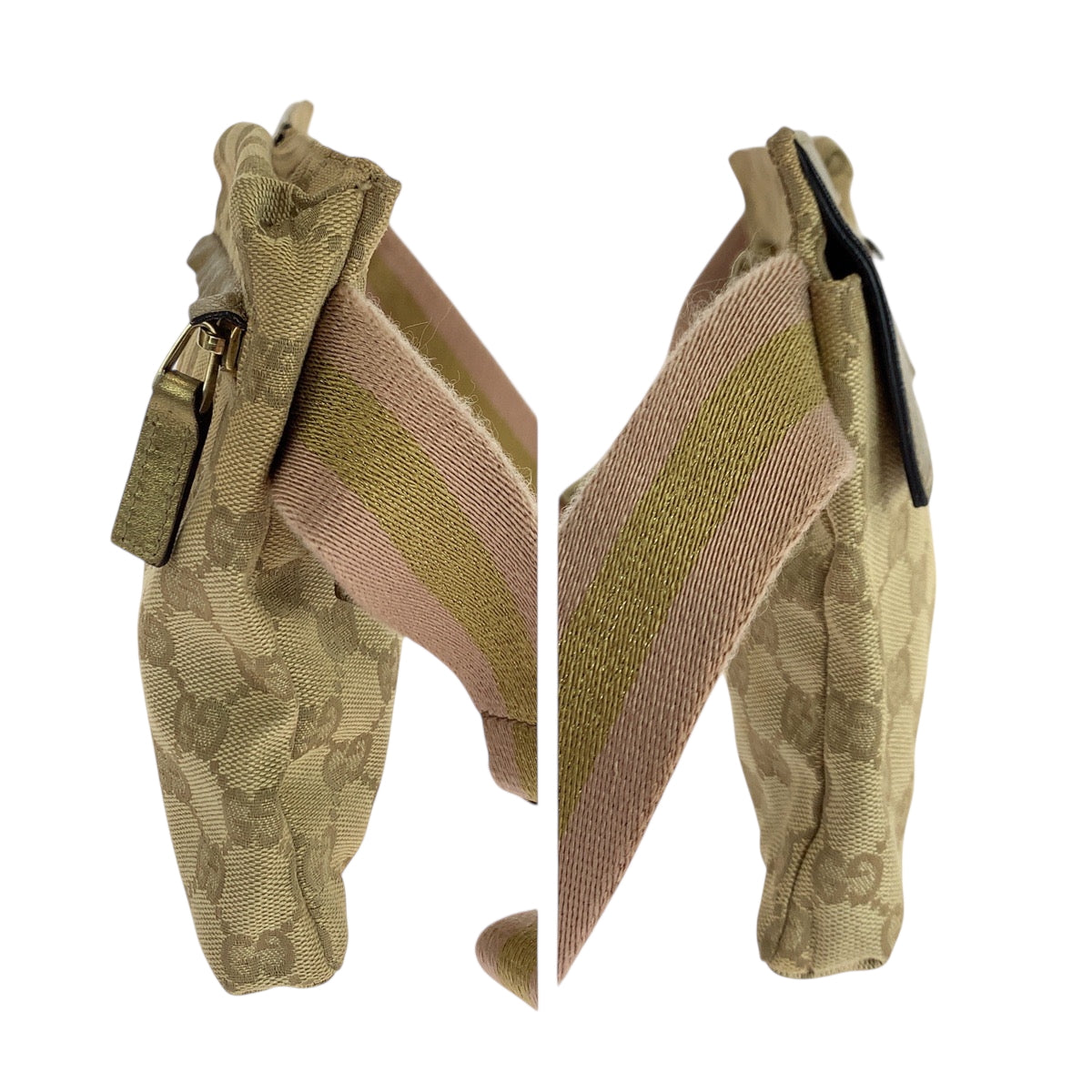 18638
GUCCI グッチ シェリーライン ベージュ ゴールド ピンク ゴールド金具 GGキャンバス 28566 ウエストバッグ バムバッグ  レディース AB30