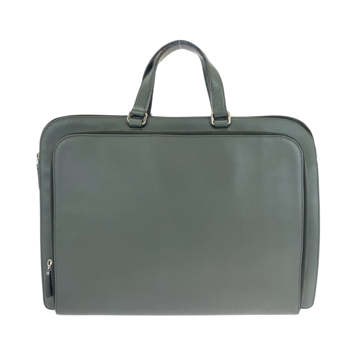 18639
PRADA プラダ サフィアーノ 三角ロゴプレート グレー シルバー金具 レザー VR0078  ビジネスバッグ ハンドバッグ  レディース AB24