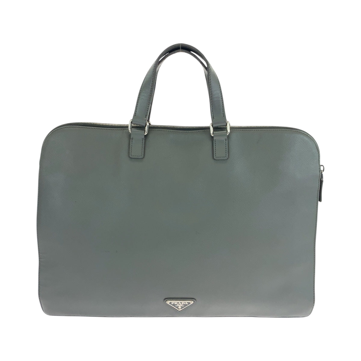 18639
PRADA プラダ サフィアーノ 三角ロゴプレート グレー シルバー金具 レザー VR0078  ビジネスバッグ ハンドバッグ  レディース AB24
