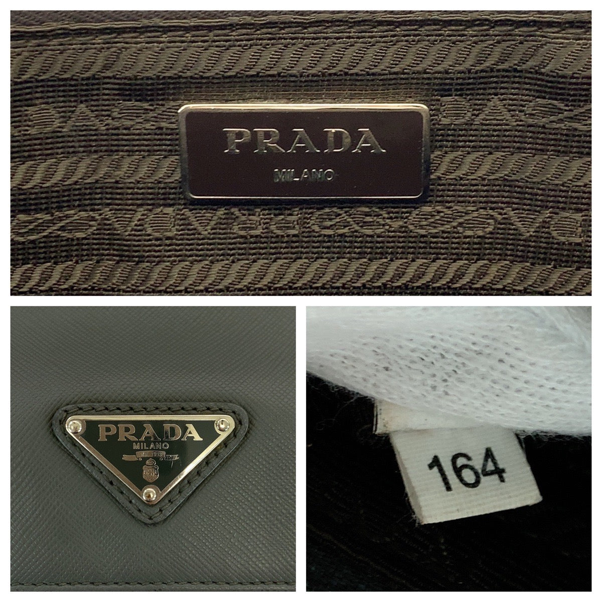 18639
PRADA プラダ サフィアーノ 三角ロゴプレート グレー シルバー金具 レザー VR0078  ビジネスバッグ ハンドバッグ  レディース AB24