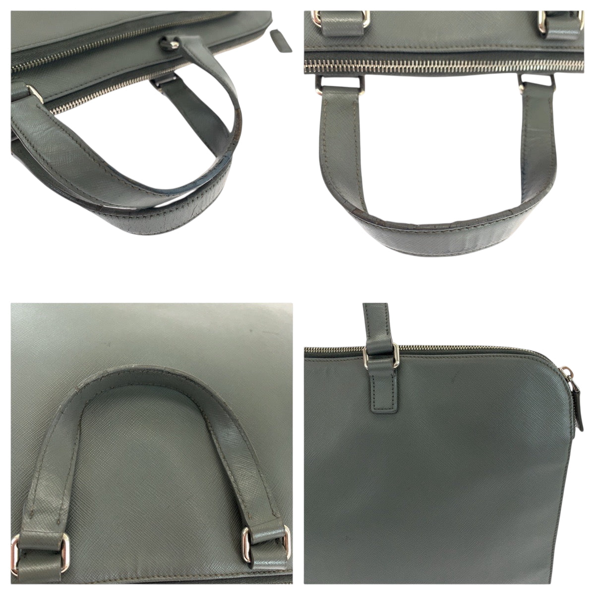18639
PRADA プラダ サフィアーノ 三角ロゴプレート グレー シルバー金具 レザー VR0078  ビジネスバッグ ハンドバッグ  レディース AB24
