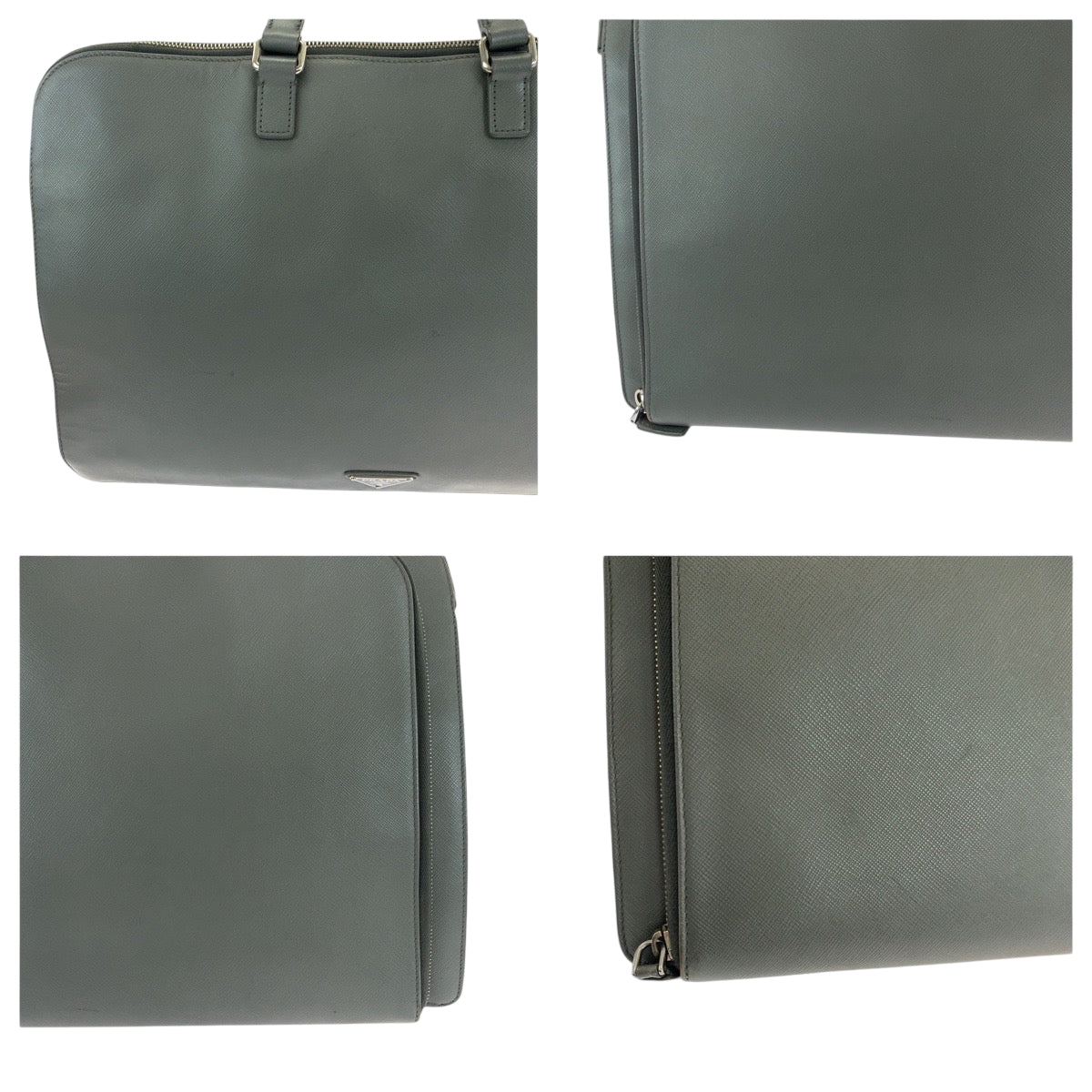 18639
PRADA プラダ サフィアーノ 三角ロゴプレート グレー シルバー金具 レザー VR0078  ビジネスバッグ ハンドバッグ  レディース AB24