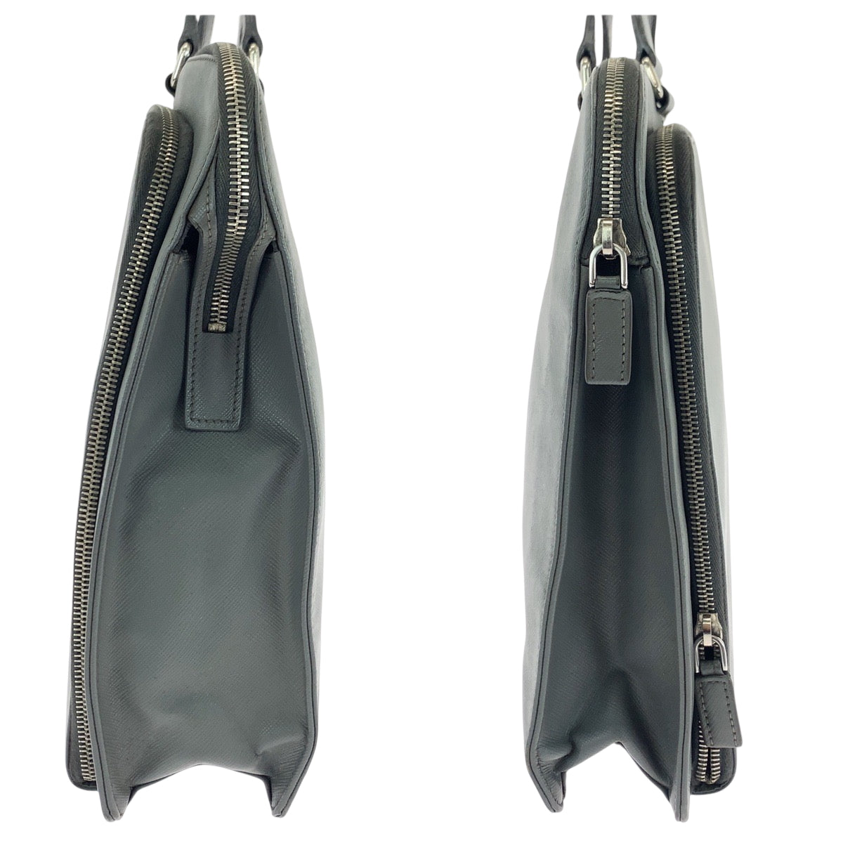 18639
PRADA プラダ サフィアーノ 三角ロゴプレート グレー シルバー金具 レザー VR0078  ビジネスバッグ ハンドバッグ  レディース AB24