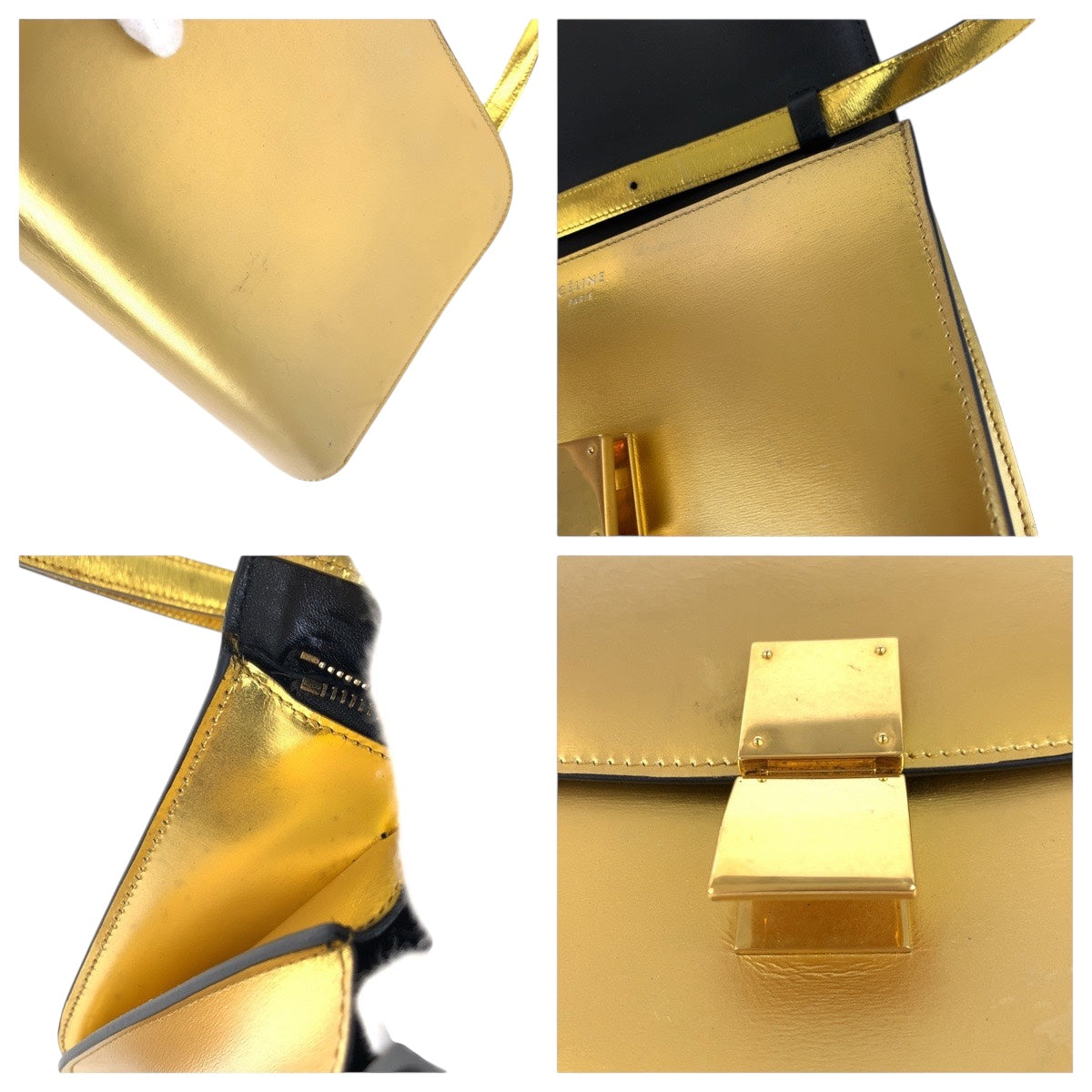 18642
CELINE セリーヌ ゴールド ゴールド金具 レザー ショルダーバッグ ポシェット レディース ABP72