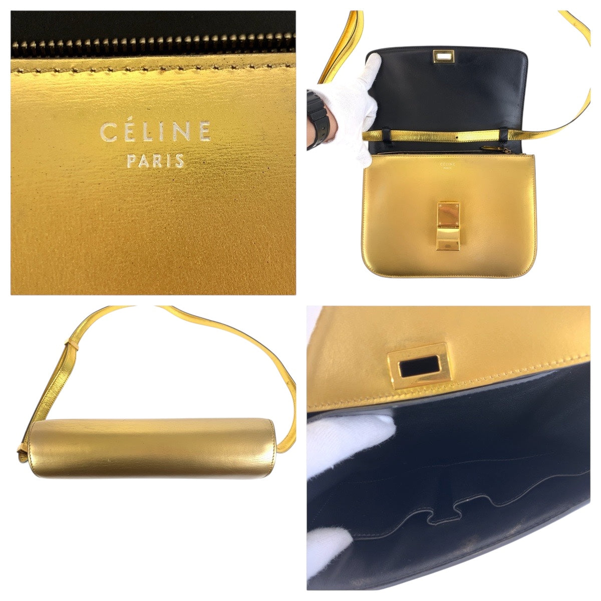 18642
CELINE セリーヌ ゴールド ゴールド金具 レザー ショルダーバッグ ポシェット レディース ABP72