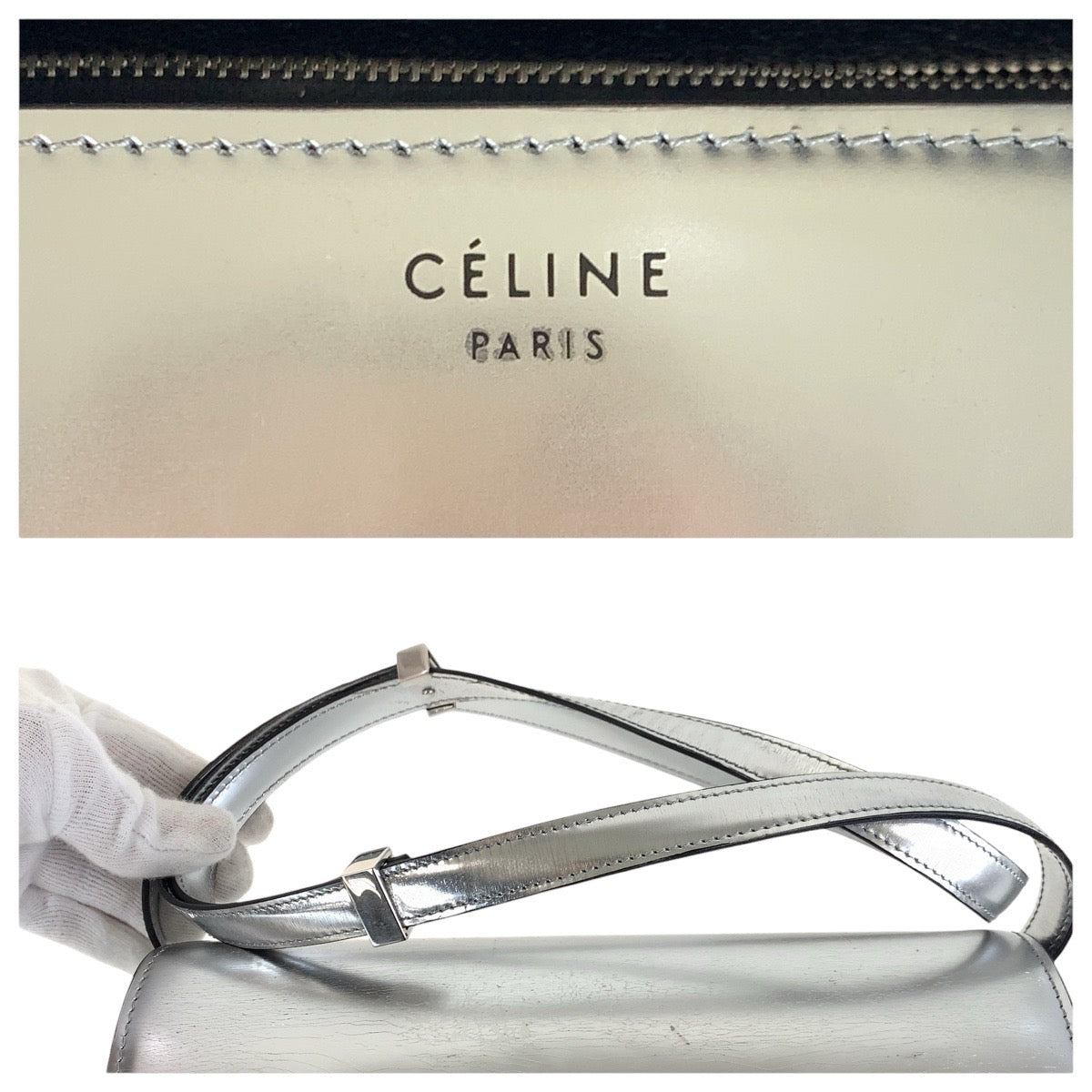 18643
CELINE セリーヌ シルバー シルバー金具 レザー ショルダーバッグ ポシェット レディース AB78