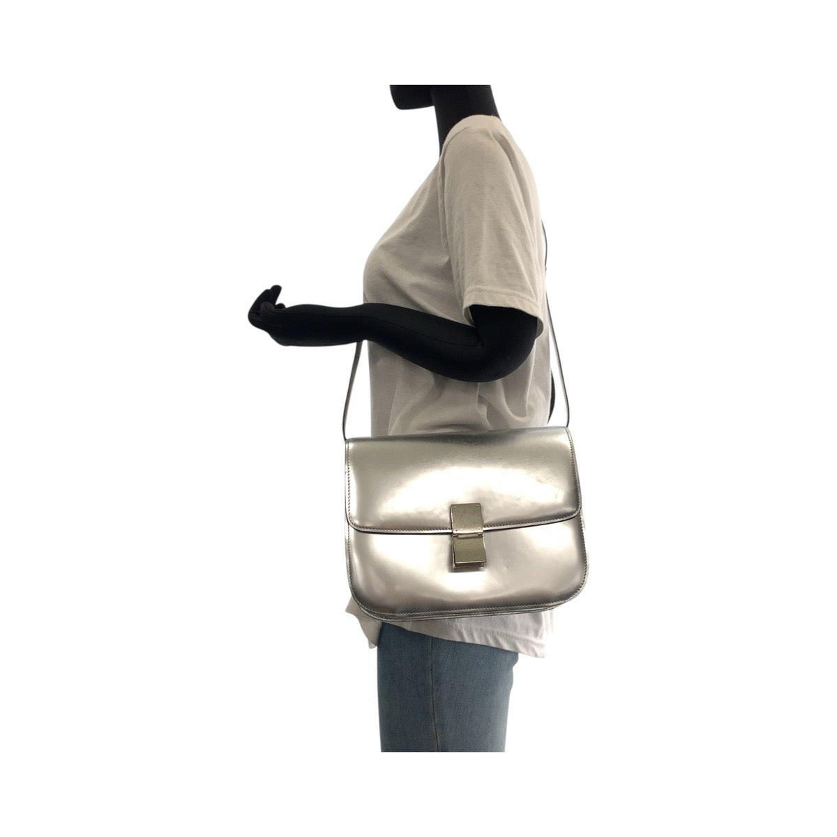 18643
CELINE セリーヌ シルバー シルバー金具 レザー ショルダーバッグ ポシェット レディース AB78