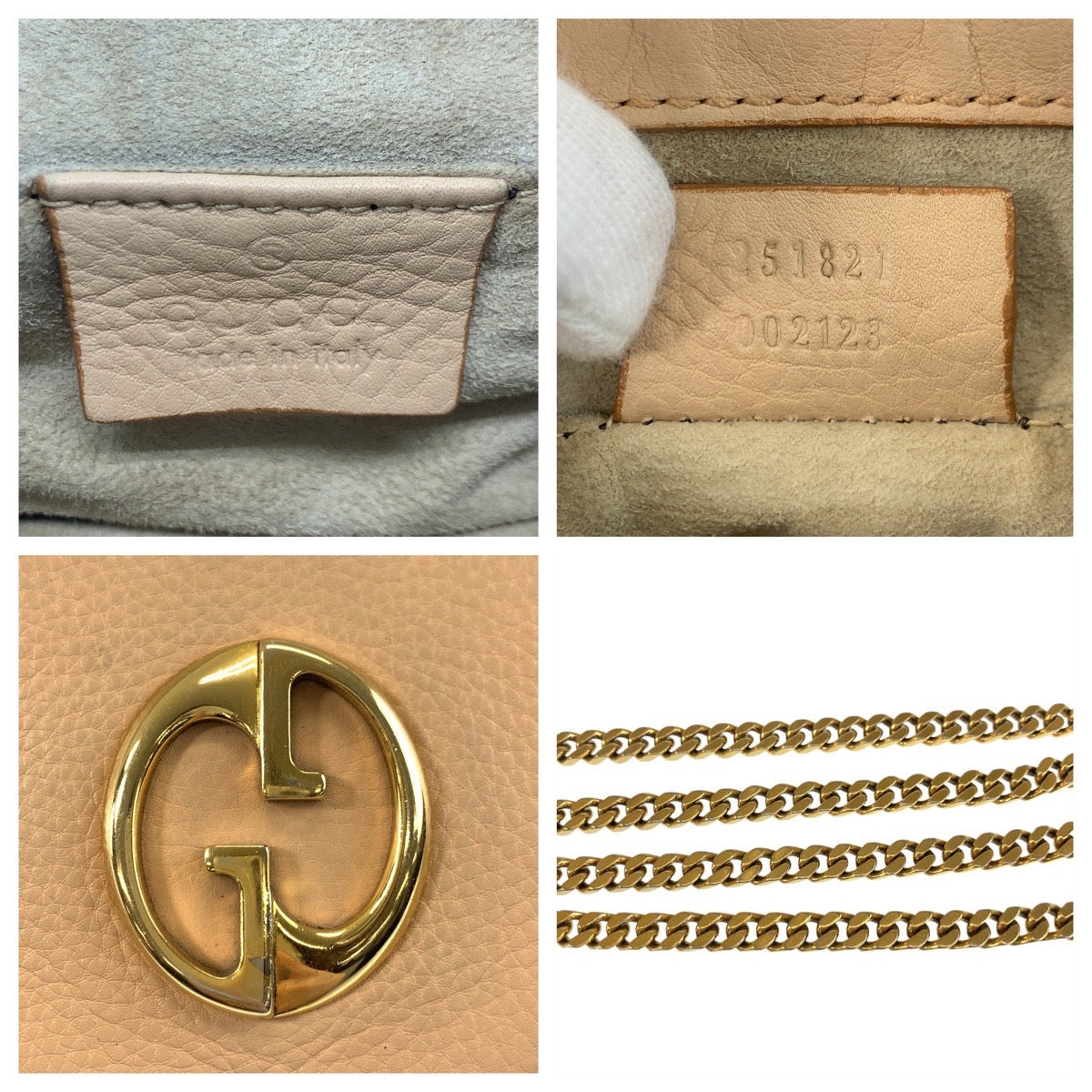 18644
GUCCI グッチ ダブルG ベージュ ゴールド金具 レザー 251821 チェーンショルダーバッグ ポシェット レディース AB48