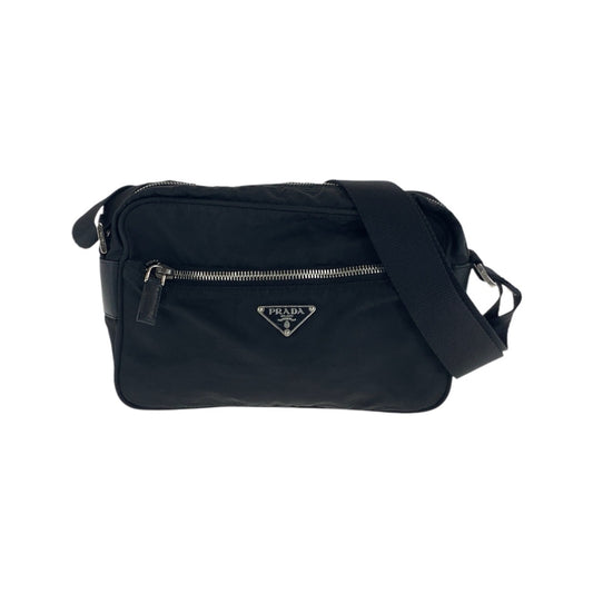 18645
PRADA プラダ テスート 三角ロゴプレート ブラック 黒 シルバー金具 ナイロン / レザー ショルダーバッグ ボディバッグ カメラバッグ メンズ AB48