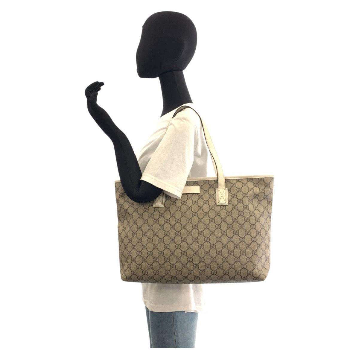 18646
GUCCI グッチ ベージュ アイボリー GGスプリームキャンバス / レザー 211137 トートバッグ ショルダーバッグ  レディース AB20