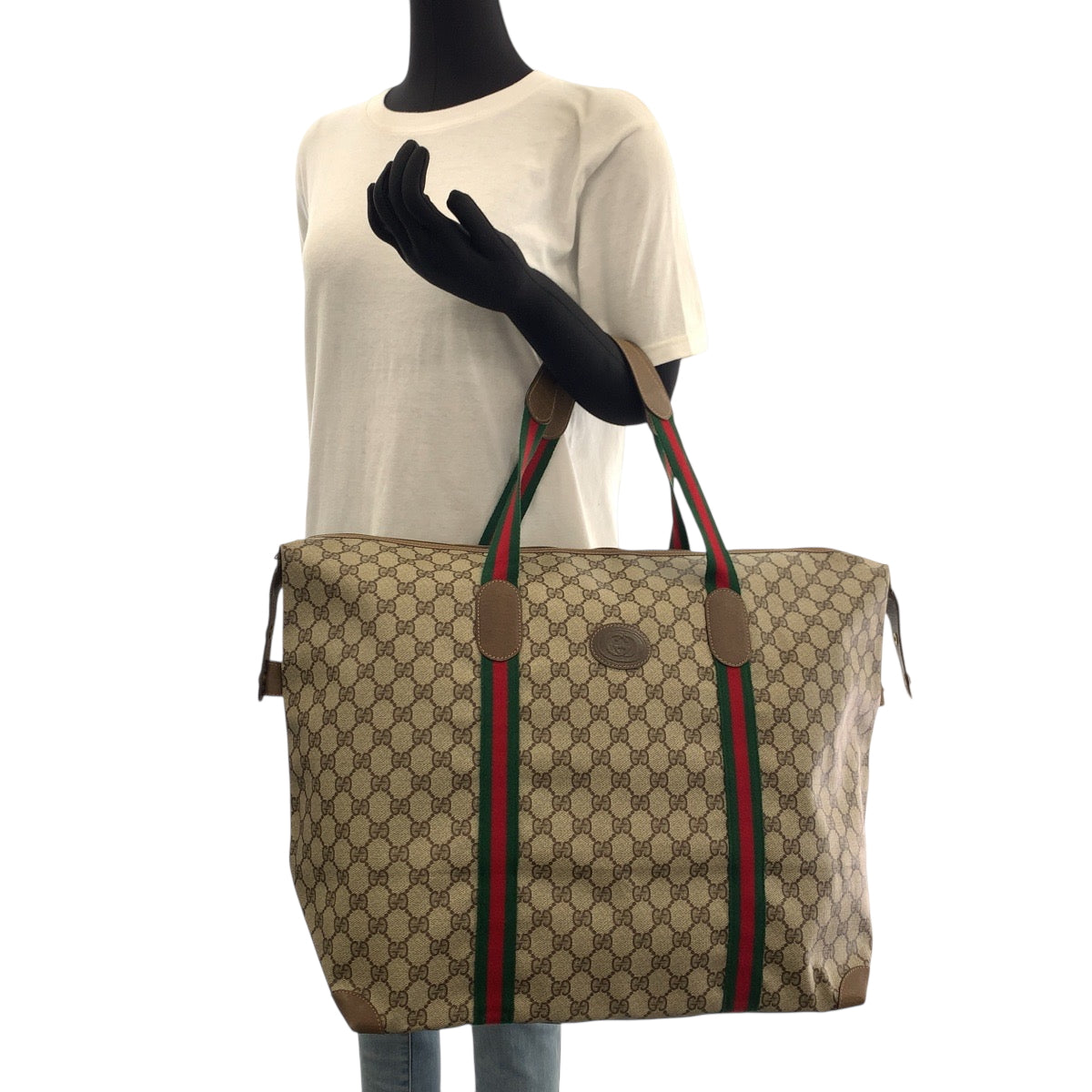 18647
GUCCI グッチ ヴィンテージ オールドグッチ シェリーライン ベージュ レッド グリーン ゴールド金具 GGスプリームキャンバス 89 19 012 トートバッグ ショルダーバッグ レディース ABP60