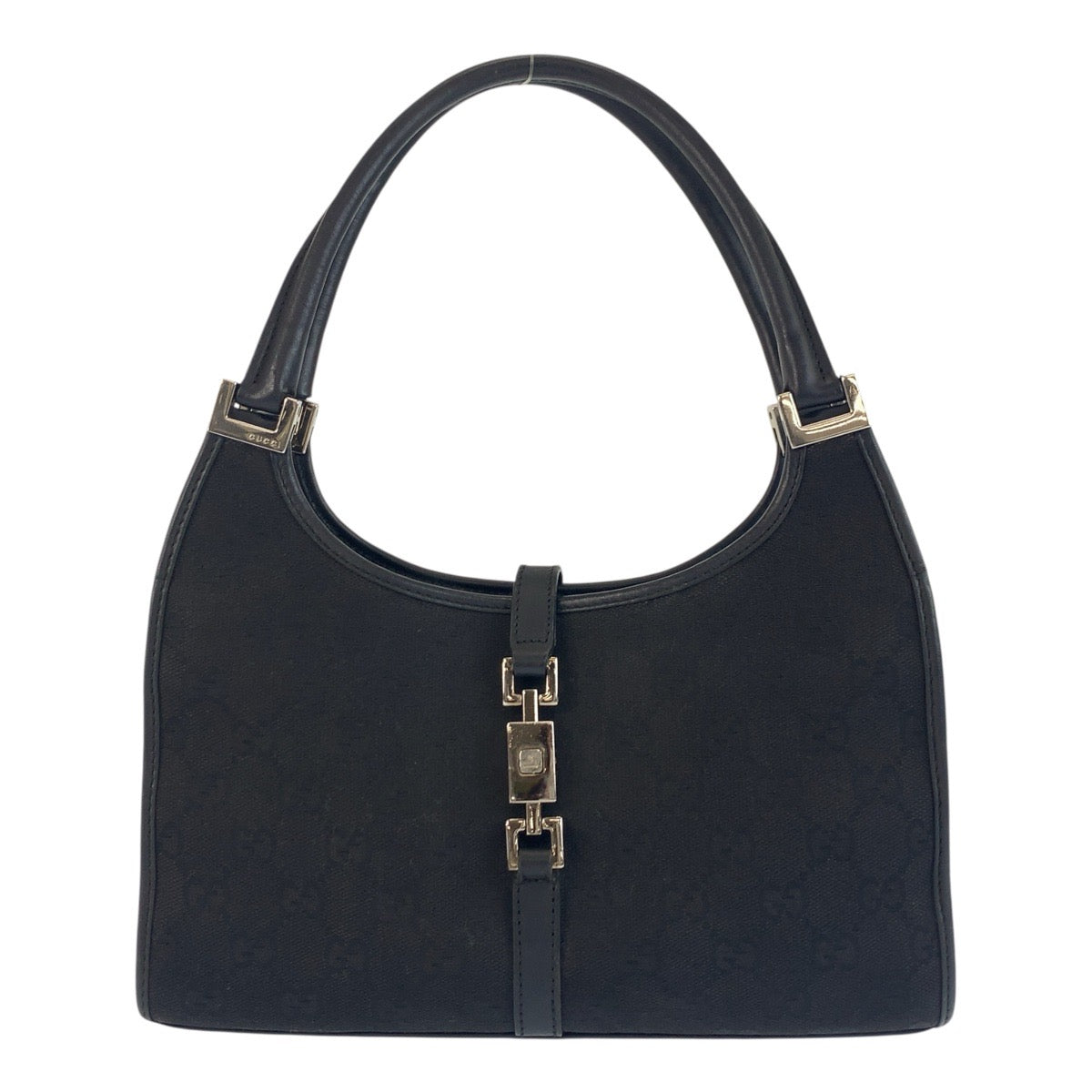 18648
GUCCI グッチ ジャッキー ブラック 黒 シルバー金具 GGキャンバス / レザー 002 1068 ホーボー ハンドバッグ  レディース ABP60