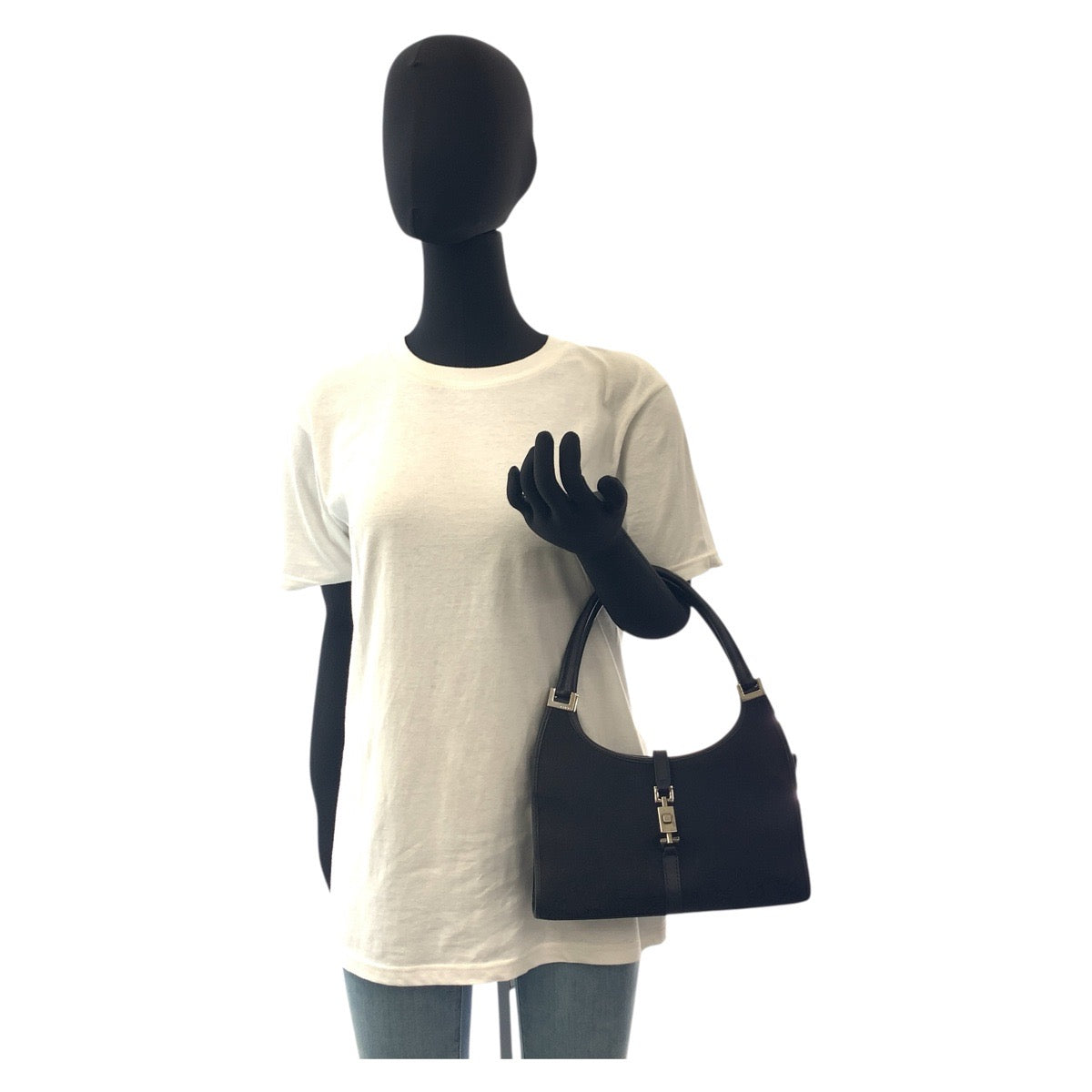18648
GUCCI グッチ ジャッキー ブラック 黒 シルバー金具 GGキャンバス / レザー 002 1068 ホーボー ハンドバッグ  レディース ABP60