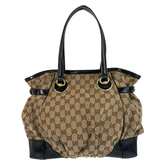 18649
GUCCI グッチ ベージュ ブラック 黒 ゴールド金具 GGキャンバス / レザー 203529 トートバッグ ショルダーバッグ  レディース ABP48