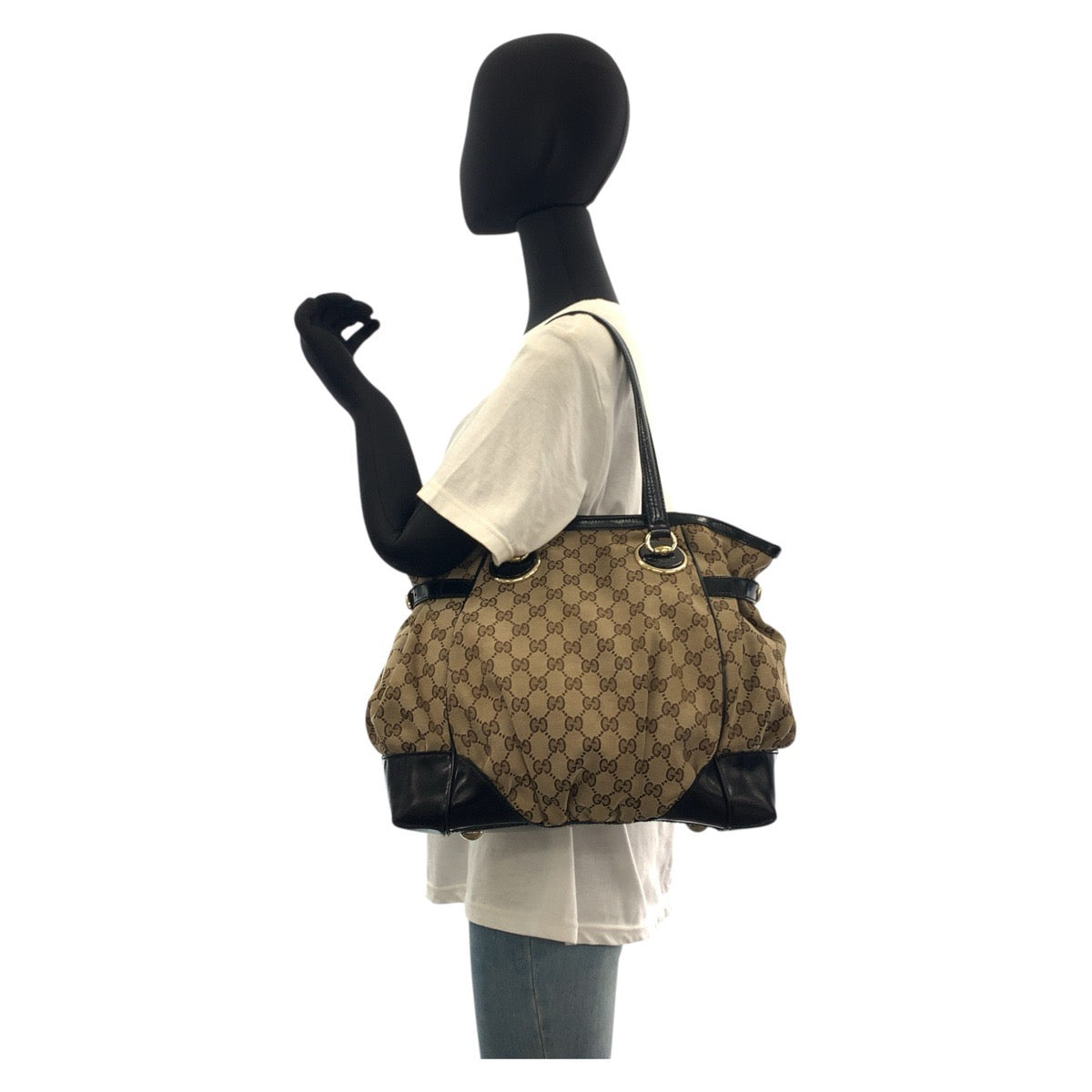 18649
GUCCI グッチ ベージュ ブラック 黒 ゴールド金具 GGキャンバス / レザー 203529 トートバッグ ショルダーバッグ レディース ABP48