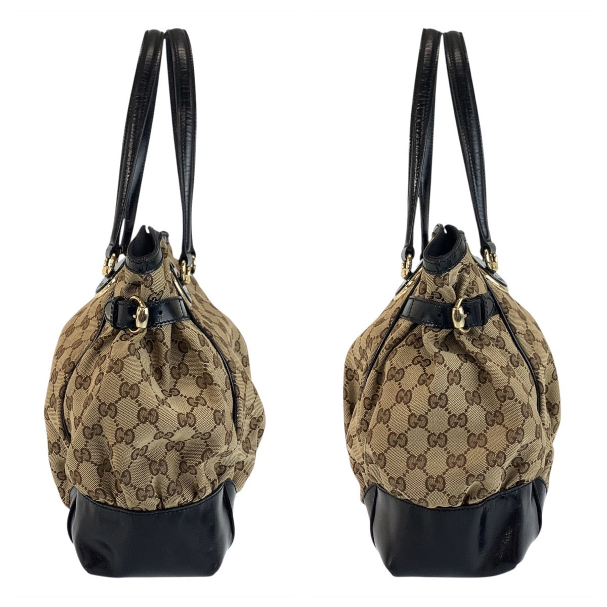 18649
GUCCI グッチ ベージュ ブラック 黒 ゴールド金具 GGキャンバス / レザー 203529 トートバッグ ショルダーバッグ レディース ABP48