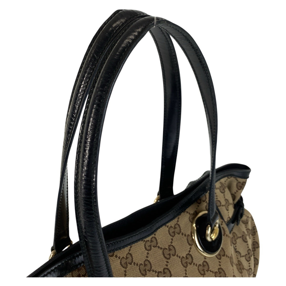 18649
GUCCI グッチ ベージュ ブラック 黒 ゴールド金具 GGキャンバス / レザー 203529 トートバッグ ショルダーバッグ レディース ABP48