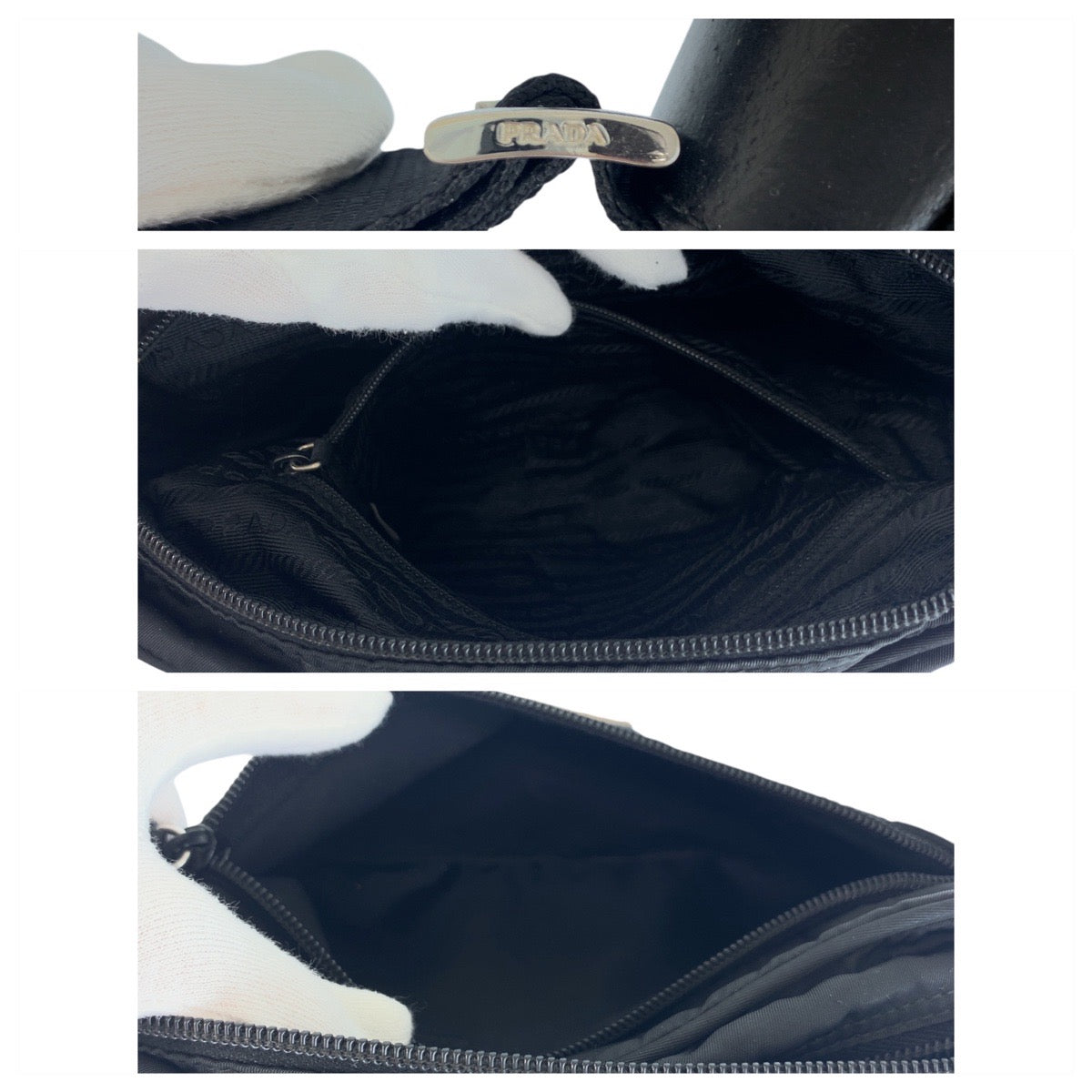 18651
PRADA プラダ テスート 三角ロゴプレート ブラック 黒 シルバー金具 ナイロン / レザー ショルダーバッグ メッセンジャーバッグ  レディース ABP48