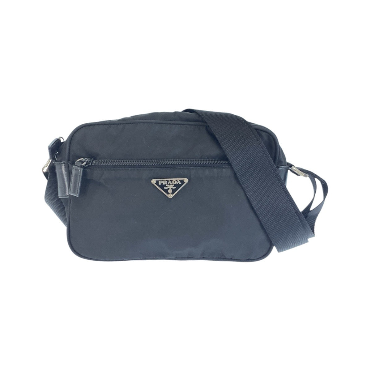 18651
PRADA プラダ テスート 三角ロゴプレート ブラック 黒 シルバー金具 ナイロン / レザー ショルダーバッグ メッセンジャーバッグ  レディース ABP48