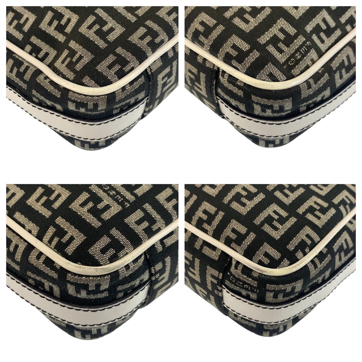 18652
FENDI フェンディ ズッキーノ マンマ ブラック 黒 ホワイト ゴールド金具 キャンバス / レザー ショルダーバッグ ポシェット レディース ABP68