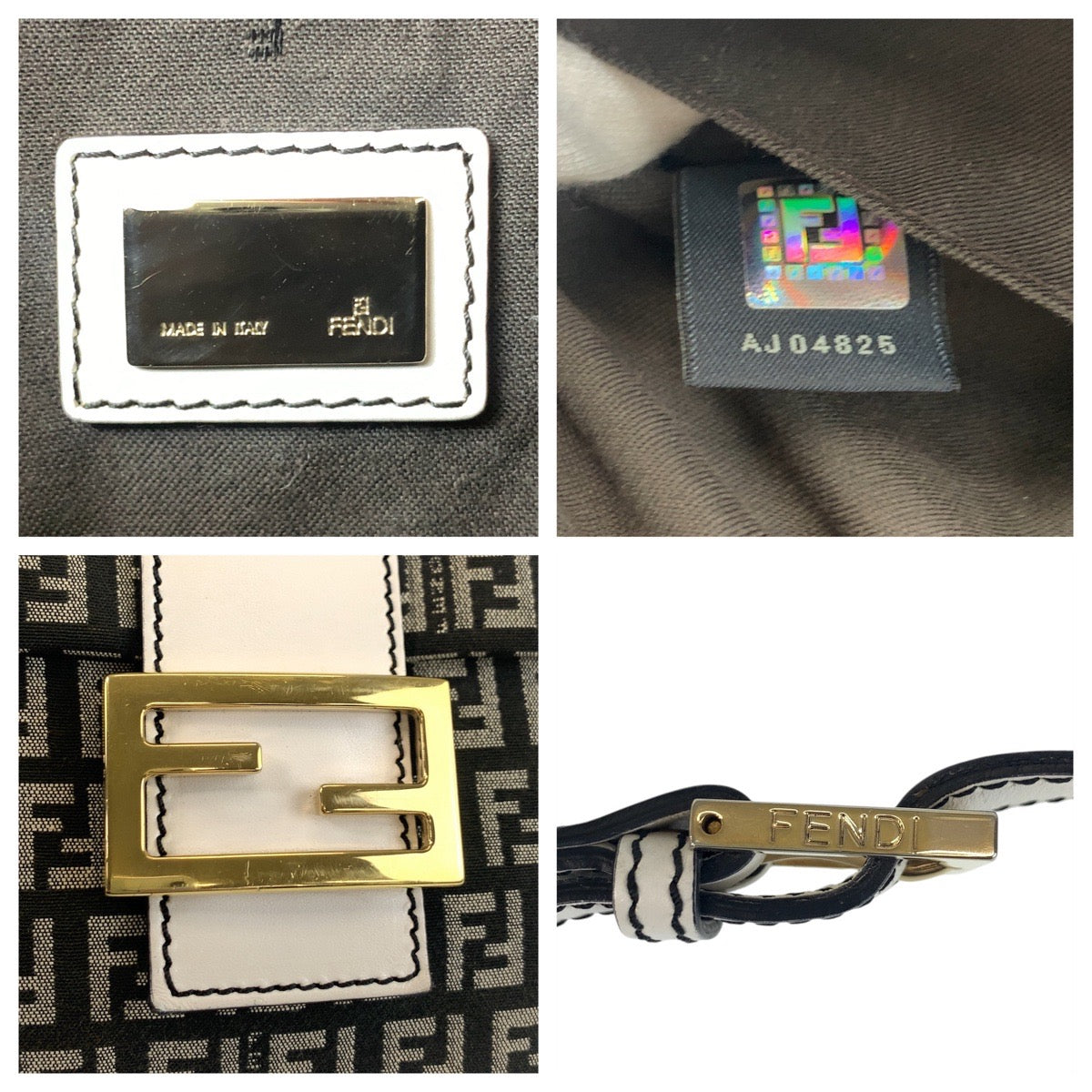 18652
FENDI フェンディ ズッキーノ マンマ ブラック 黒 ホワイト ゴールド金具 キャンバス / レザー ショルダーバッグ ポシェット レディース ABP68