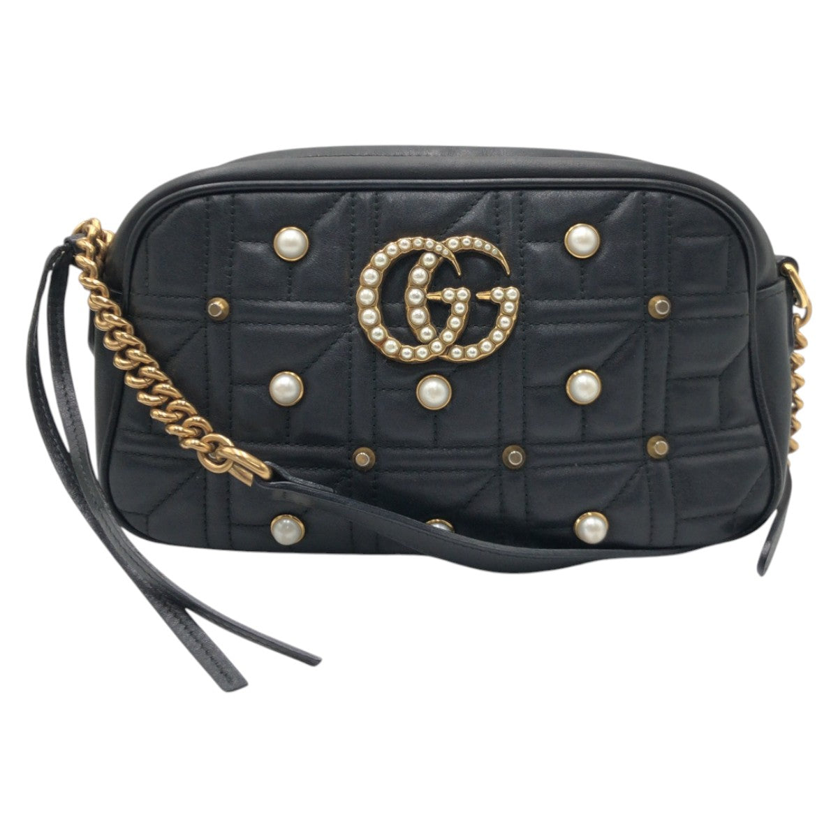 18654
GUCCI グッチ GGマーモント キルティング ブラック 黒 ゴールド金具 レザー 447632 ショルダーバッグ ポシェット レディース ABP100
