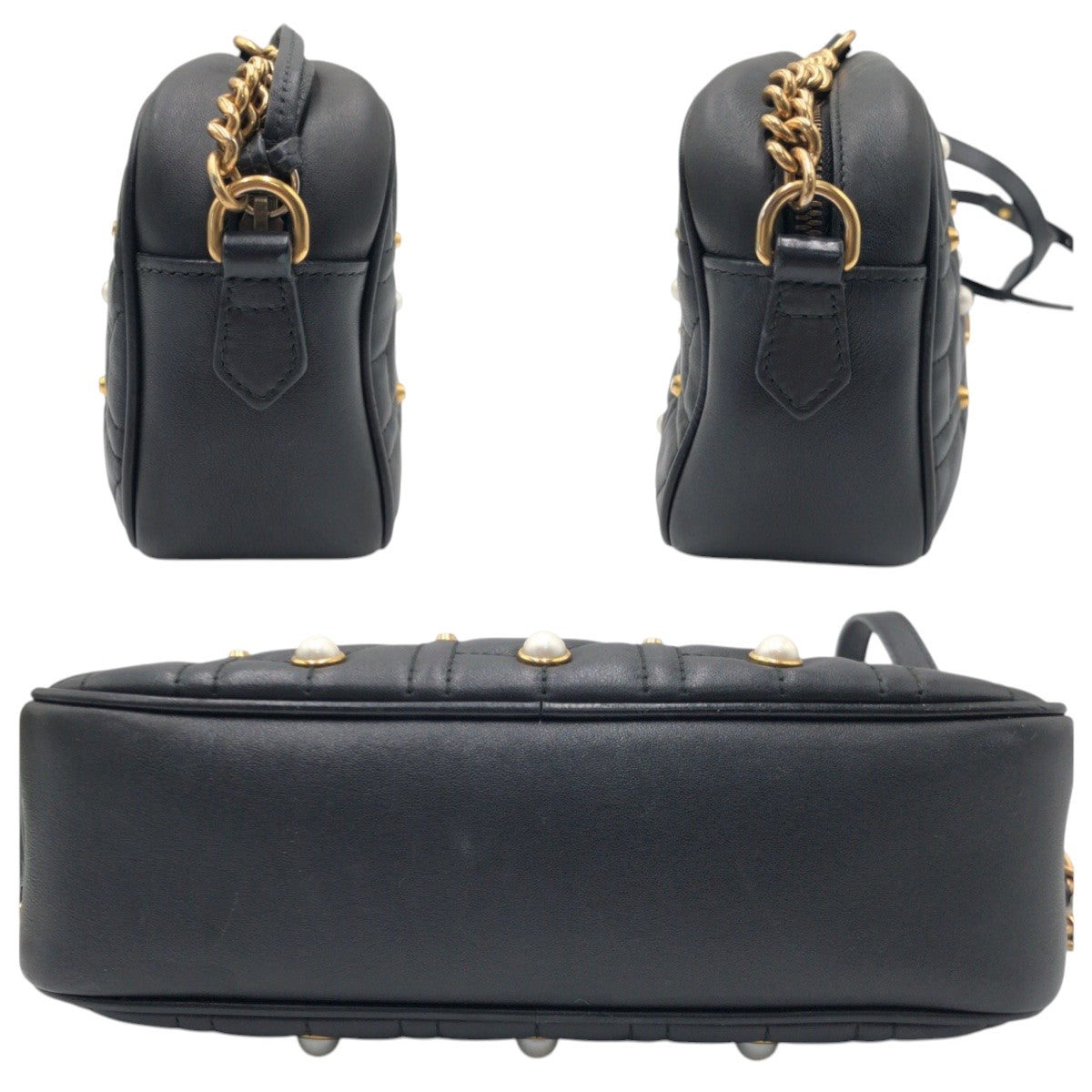 18654
GUCCI グッチ GGマーモント キルティング ブラック 黒 ゴールド金具 レザー 447632 ショルダーバッグ ポシェット レディース ABP100