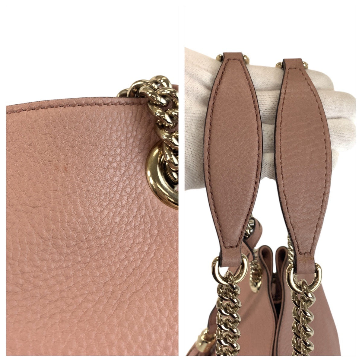 18655
GUCCI グッチ ソーホー ピンクベージュ ゴールド金具 レザー 308982 チェーンショルダーバッグ トートバッグ  レディース A88