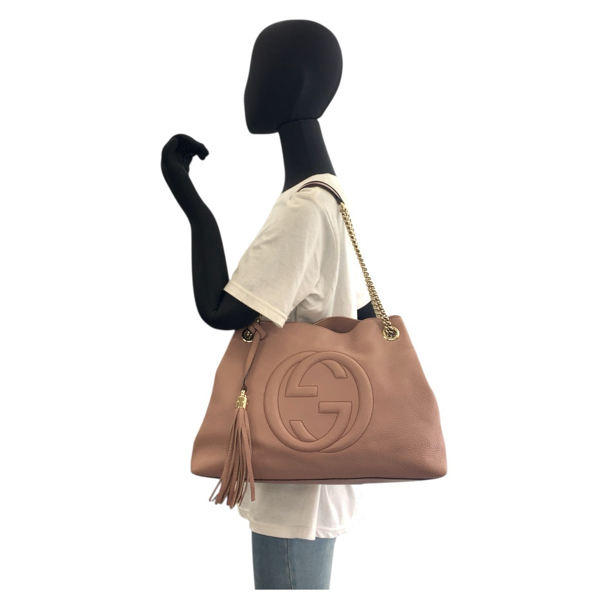 18655
GUCCI グッチ ソーホー ピンクベージュ ゴールド金具 レザー 308982 チェーンショルダーバッグ トートバッグ  レディース A88