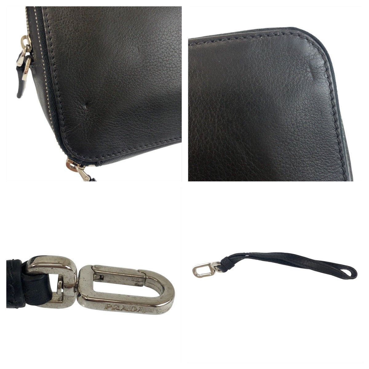 18656
PRADA プラダ 三角ロゴプレート ブラック 黒 シルバー金具 レザー クラッチバッグ セカンドバッグ  メンズ ABP48