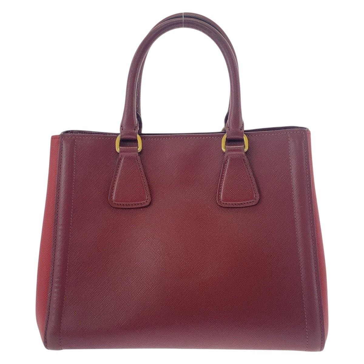 18657
PRADA プラダ サフィアーノ 三角ロゴプレート レッド ワインレッド ゴールド金具 レザー ハンドバッグ トートバッグ ショルダーバッグ 2WAY  レディース AB48